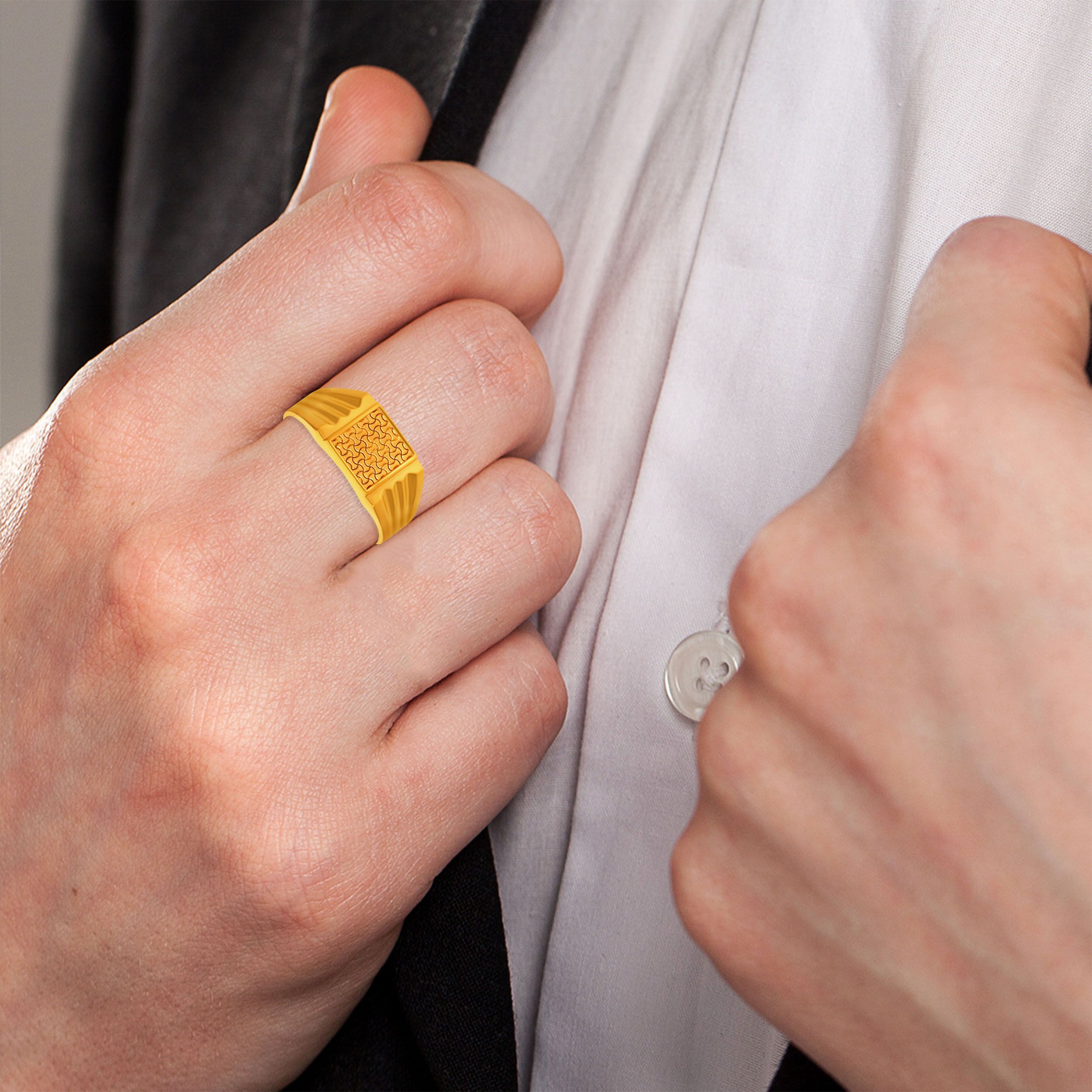 Textured Square Men's Gold Signet Ring image