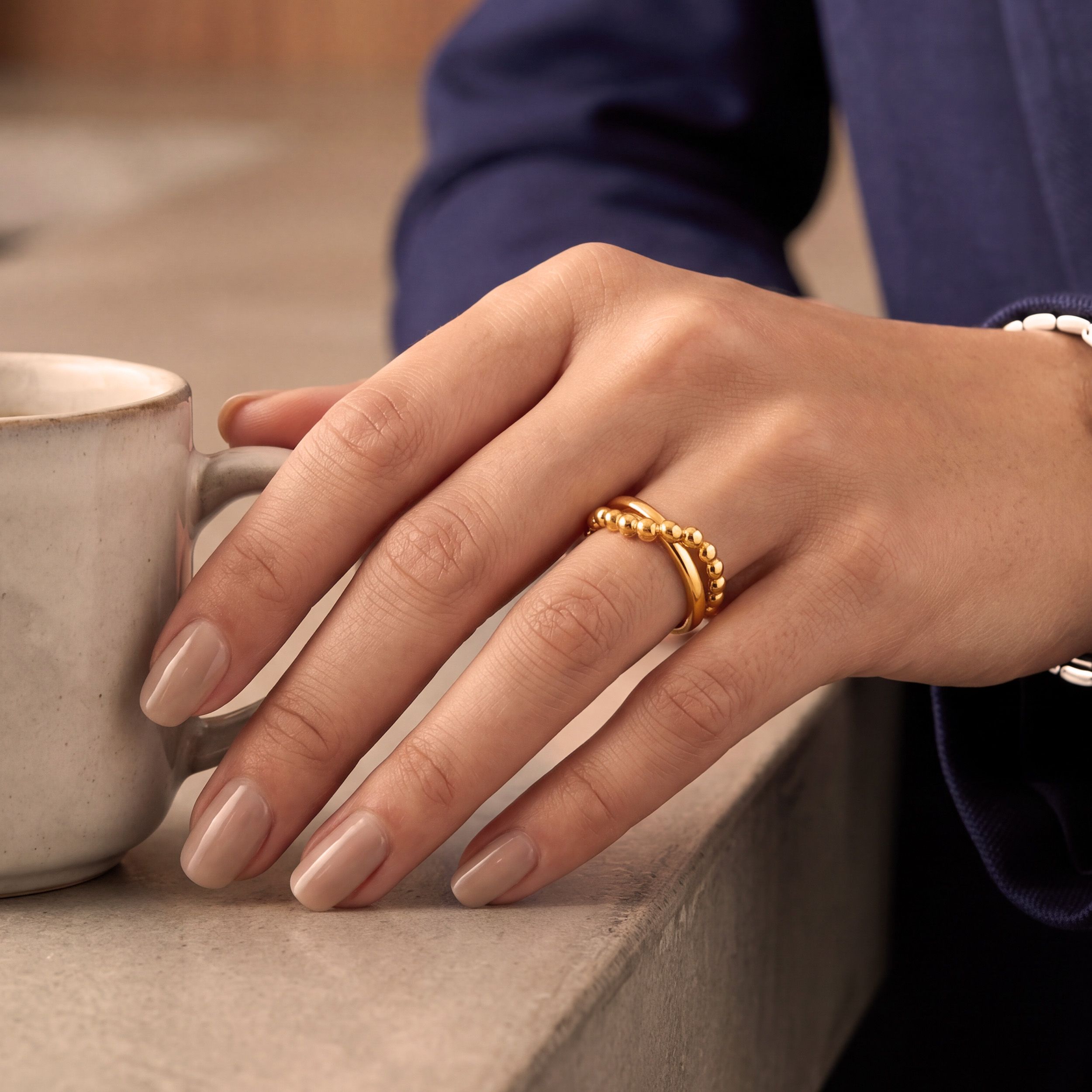 Beaded Arch Gold Ring image