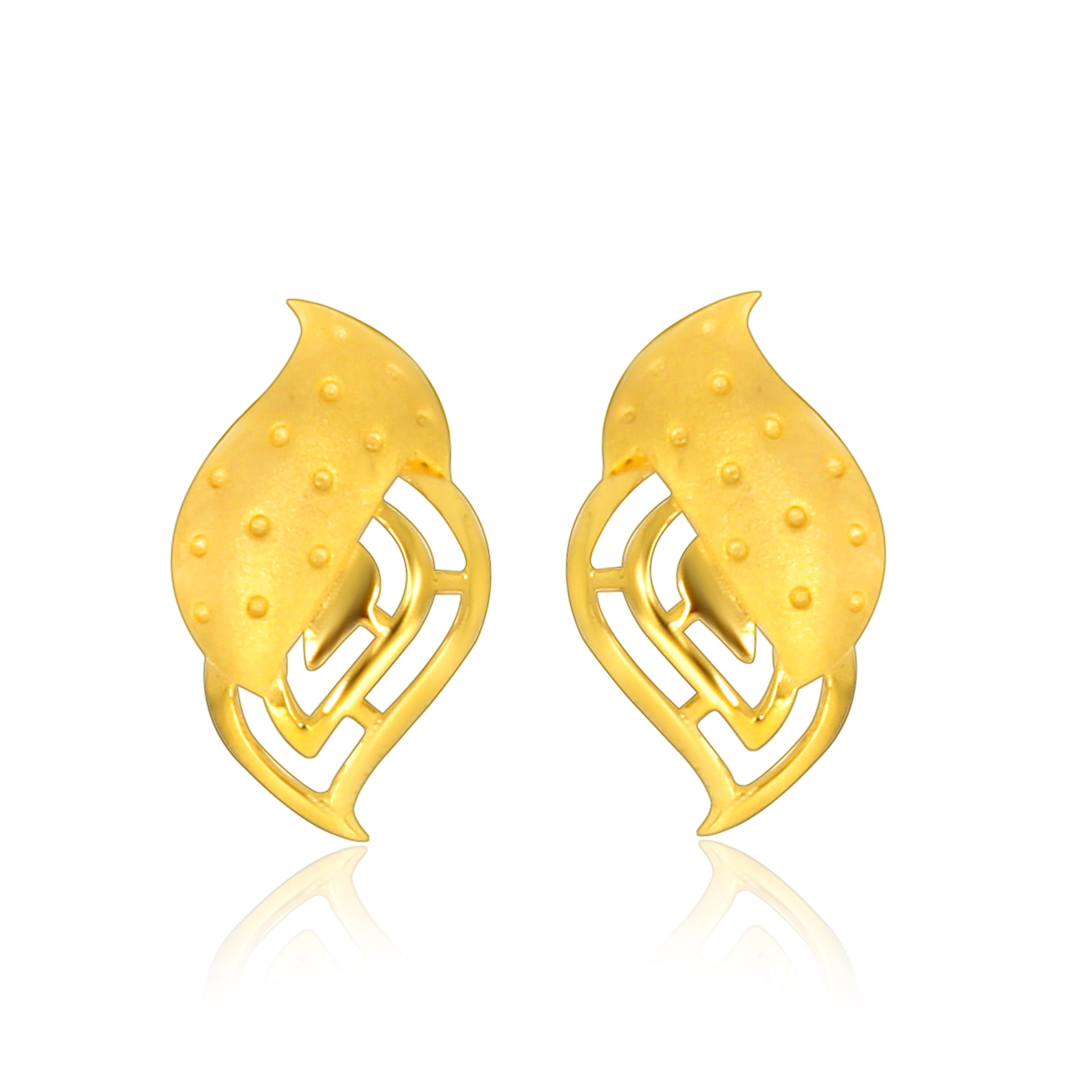 Overlapped Leaves Gold Studs - Senco Gold and Diamonds