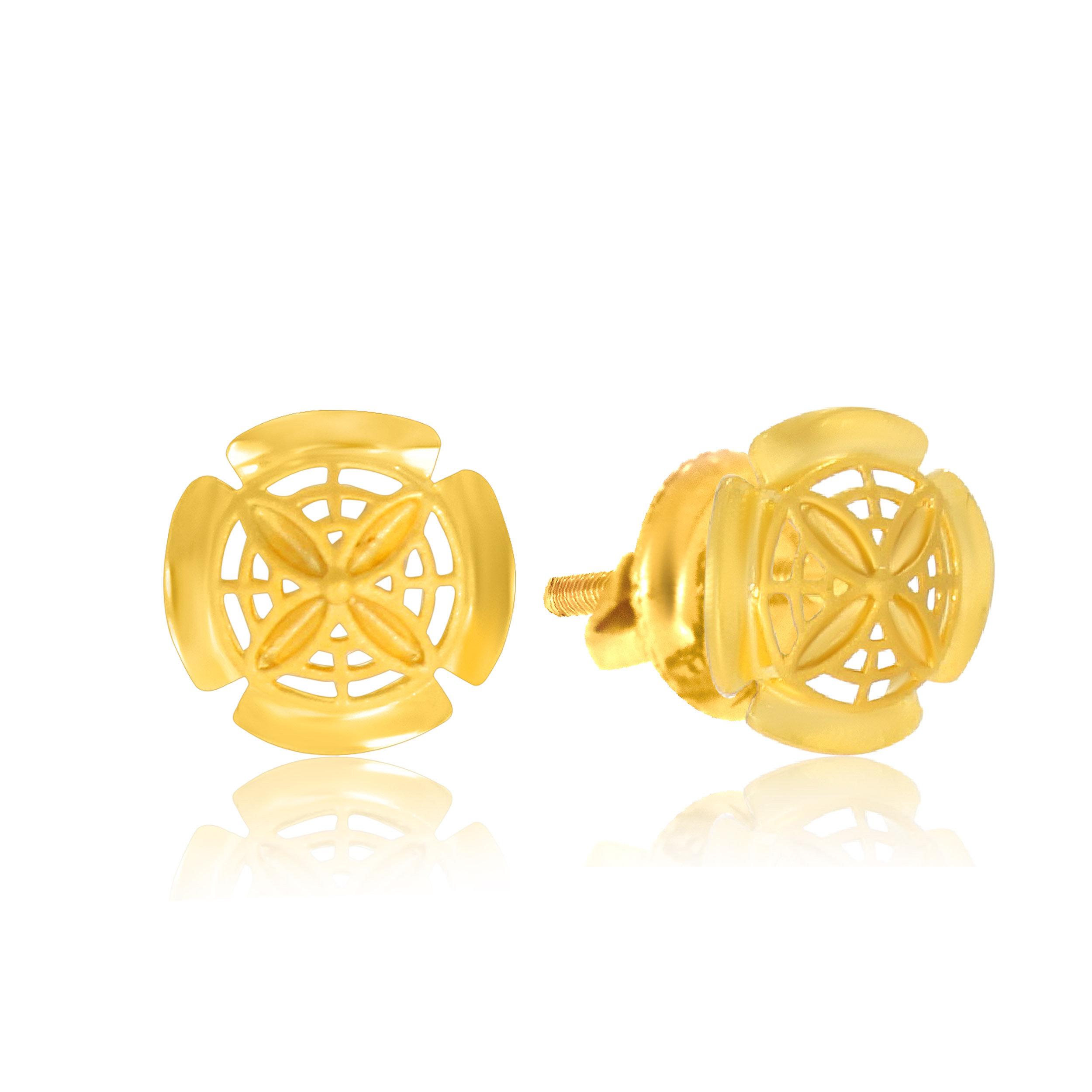 Stylish Flower Gold Studs - Senco Gold and Diamonds