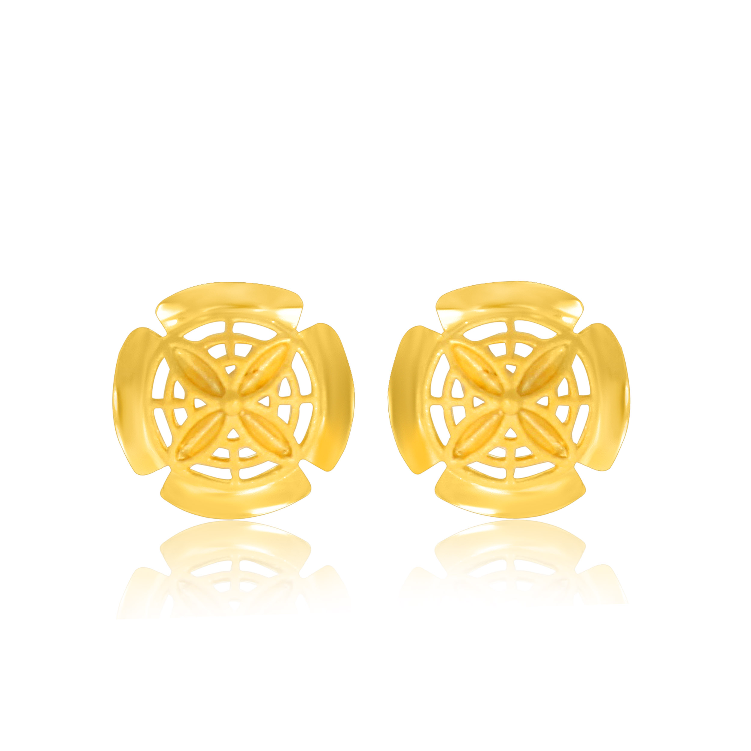 Stylish Flower Gold Studs - Senco Gold and Diamonds