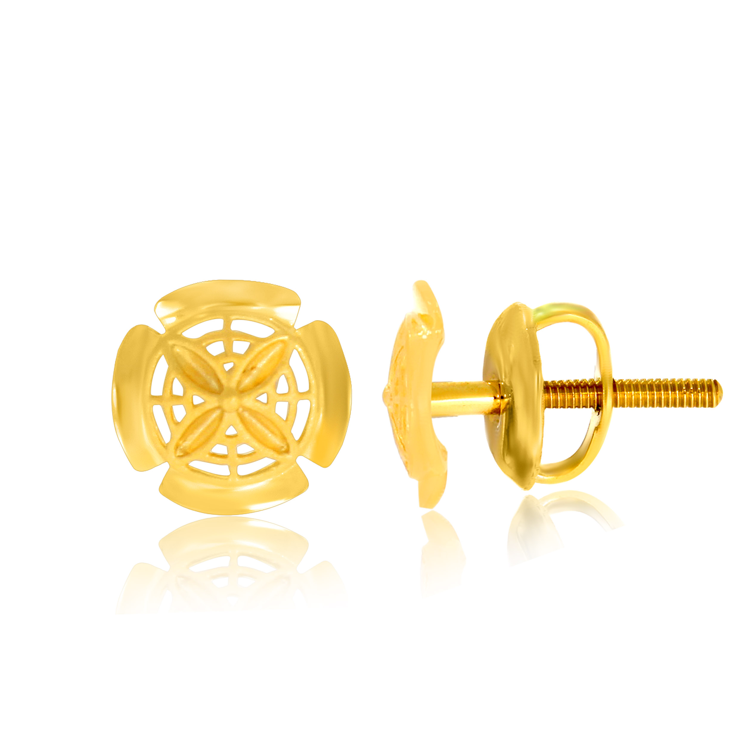 Stylish Flower Gold Studs - Senco Gold and Diamonds