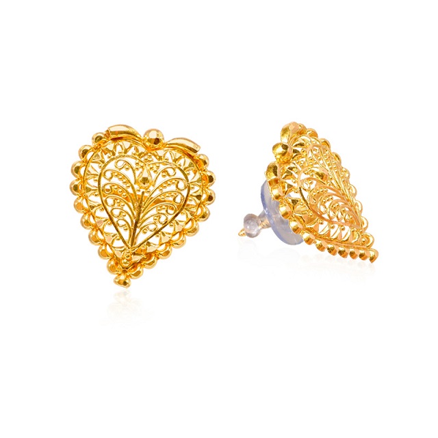 Meticulous Heart Gold Studs - Senco Gold and Diamonds