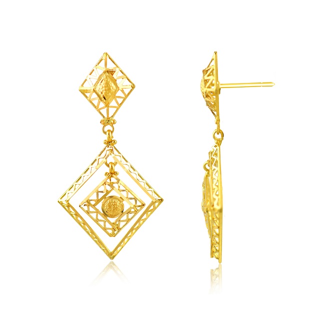 Rhombic Craft Gold Drop Earrings - Senco Gold and Diamonds
