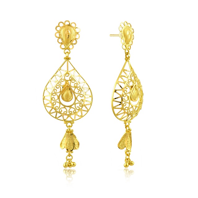Artistic Droplet Gold Drop Earrings - Senco Gold and Diamonds