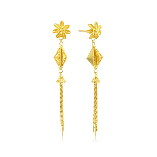Floral Bouquet Gold Long Earrings - Senco Gold and Diamonds
