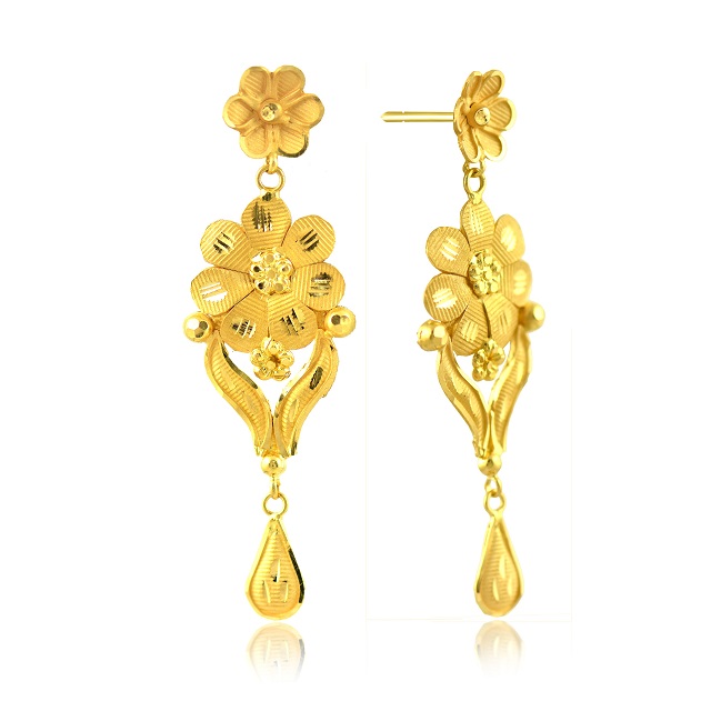 Daisy Glow Gold Drop Earrings - Senco Gold and Diamonds