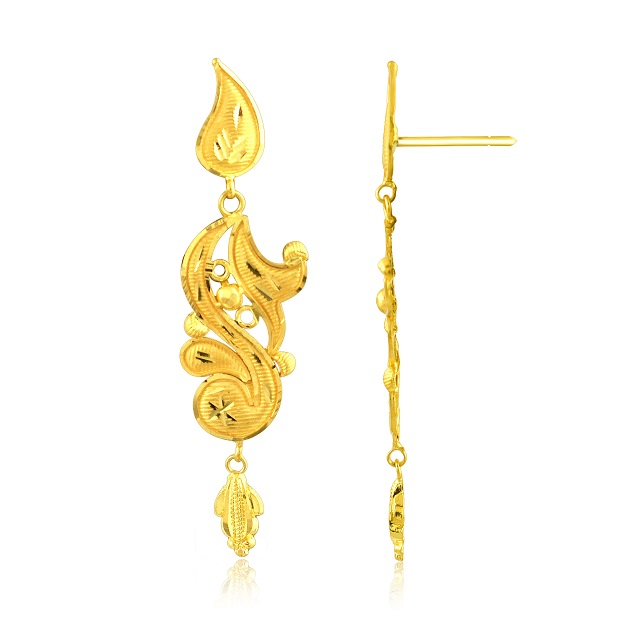 Artistic Paisley Gold Drop Earrings  - Senco Gold and Diamonds