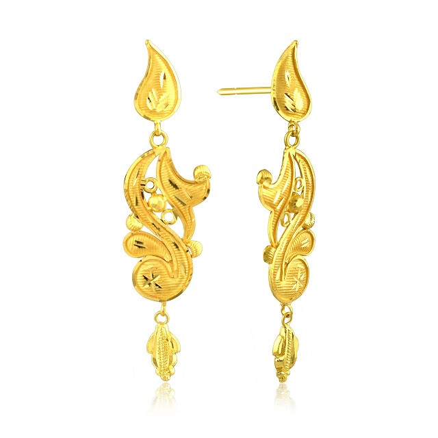 Artistic Paisley Gold Drop Earrings  - Senco Gold and Diamonds