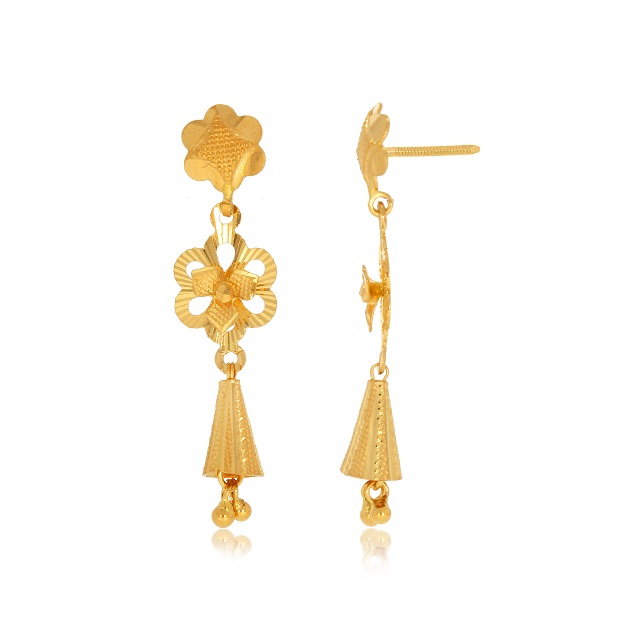 Elegant Flower Gold Drop Earrings - Senco Gold and Diamonds