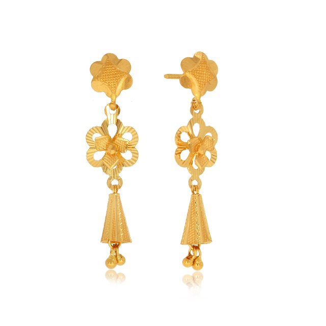 Elegant Flower Gold Drop Earrings - Senco Gold and Diamonds