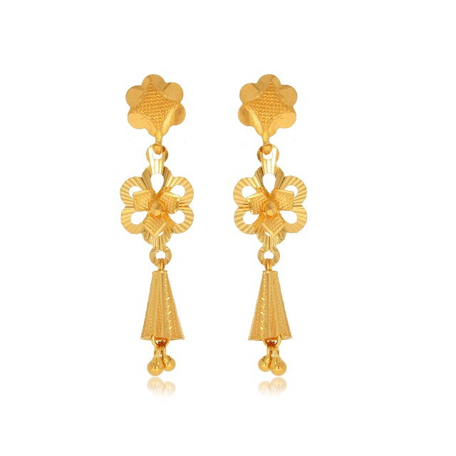 Elegant Flower Gold Drop Earrings - Senco Gold and Diamonds