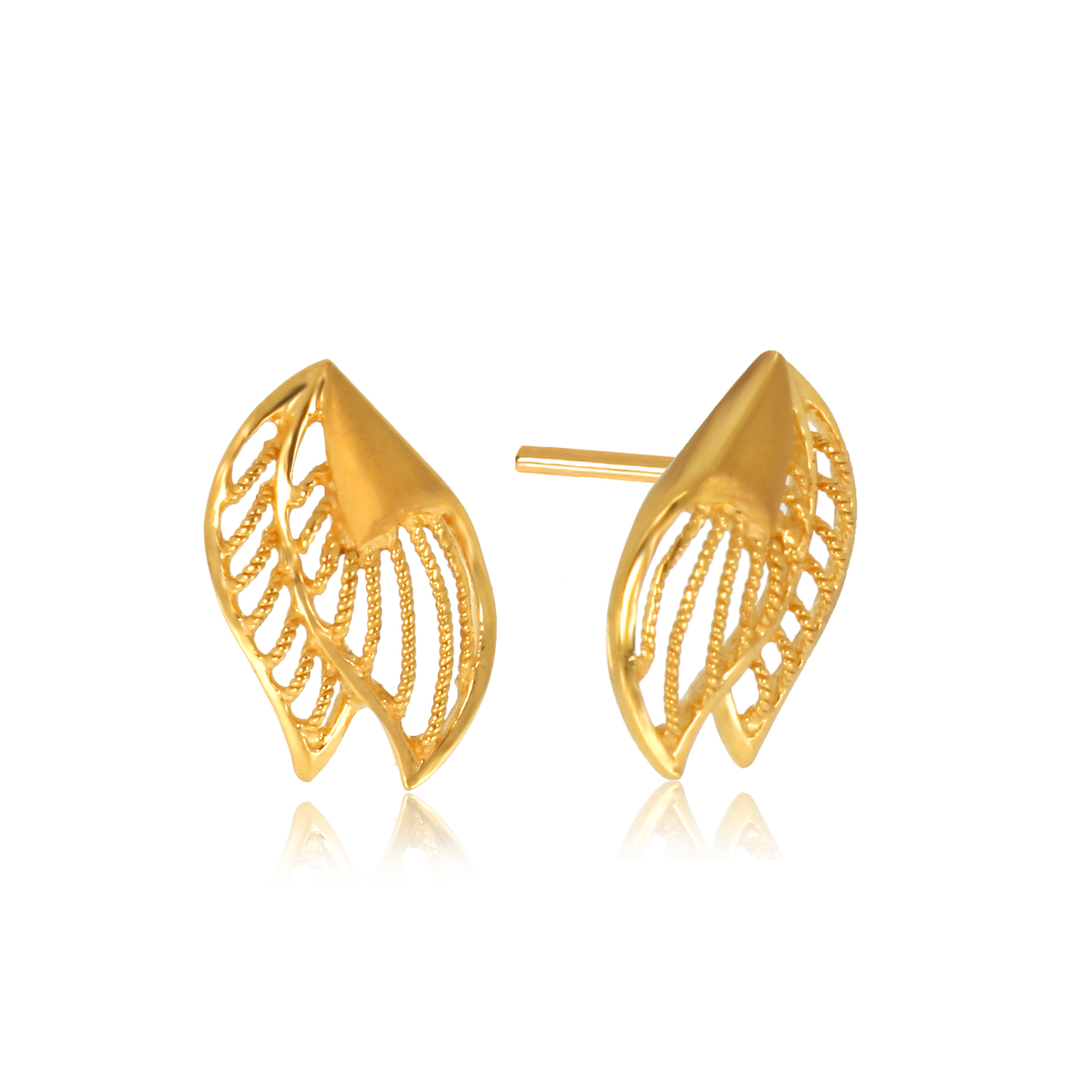 Overlapping Leaves Gold Studs - Senco Gold and Diamonds
