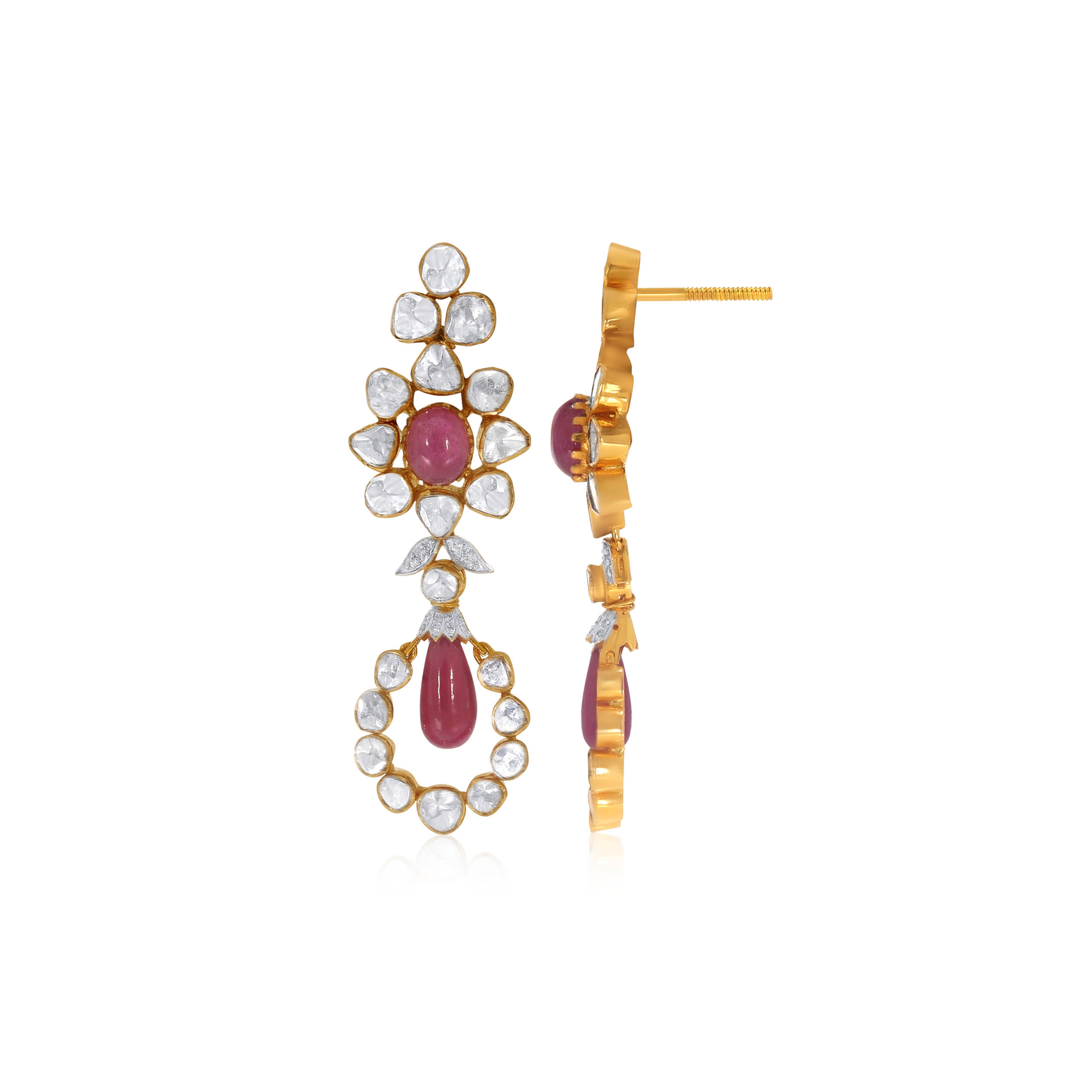 Vibrant Bloom Polki Diamond Danglers - Senco Gold and Diamonds