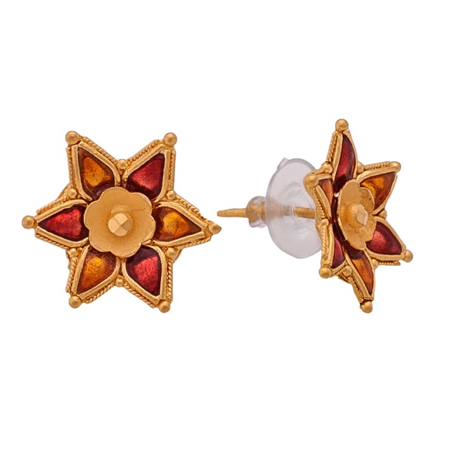 Blooming Meena Gold Studs - Senco Gold and Diamonds