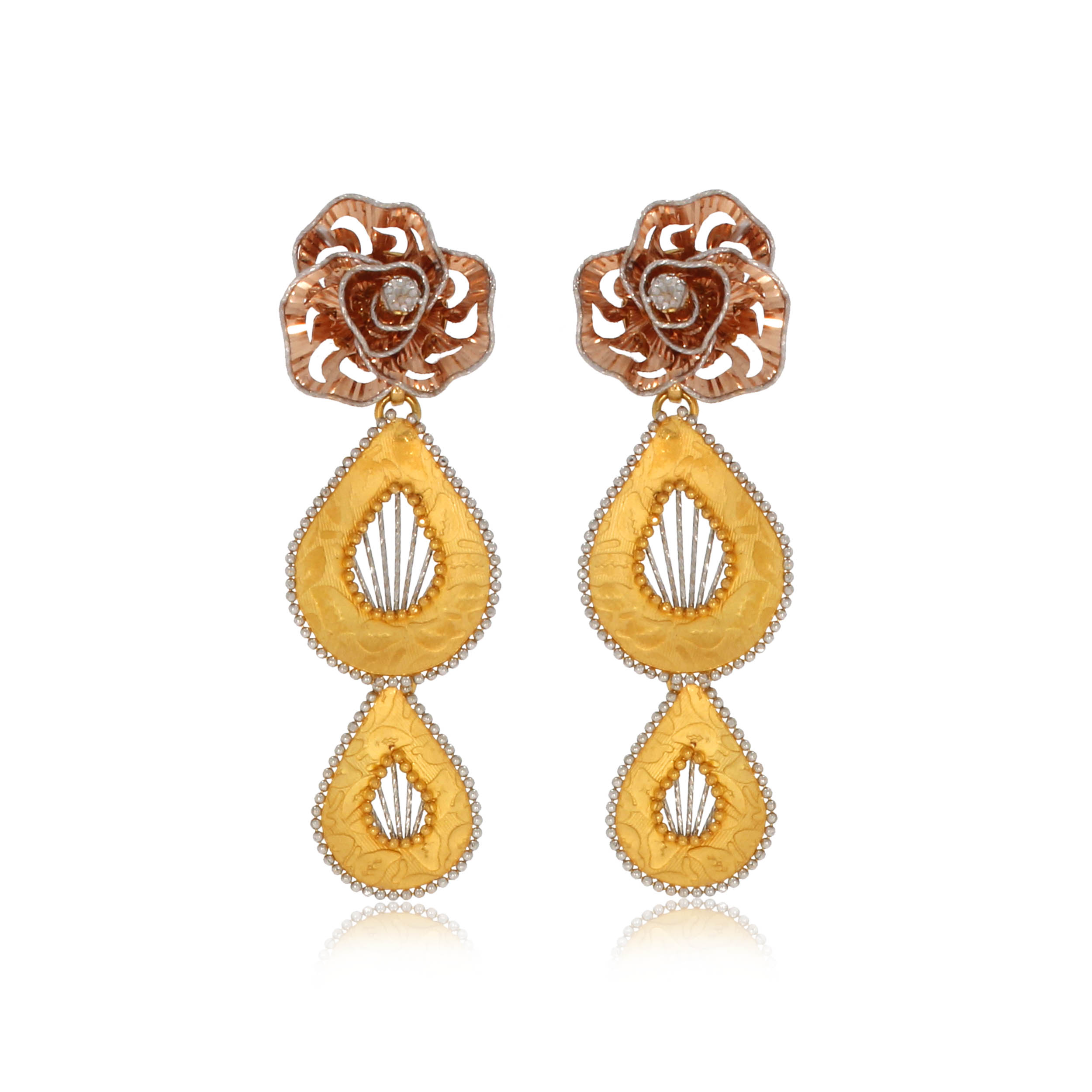 Rosy Blossom Gold Drop Earrings - Senco Gold and Diamonds