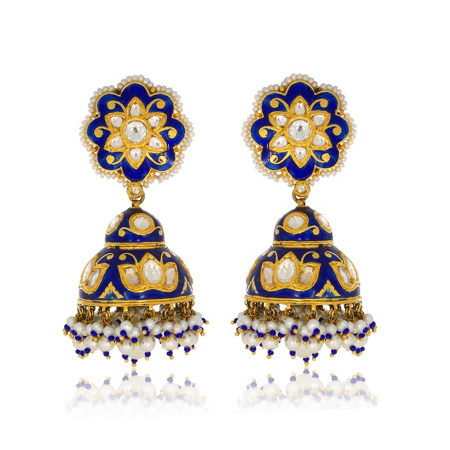 Azure Aura Gold Jhumka Earrings - Senco Gold and Diamonds