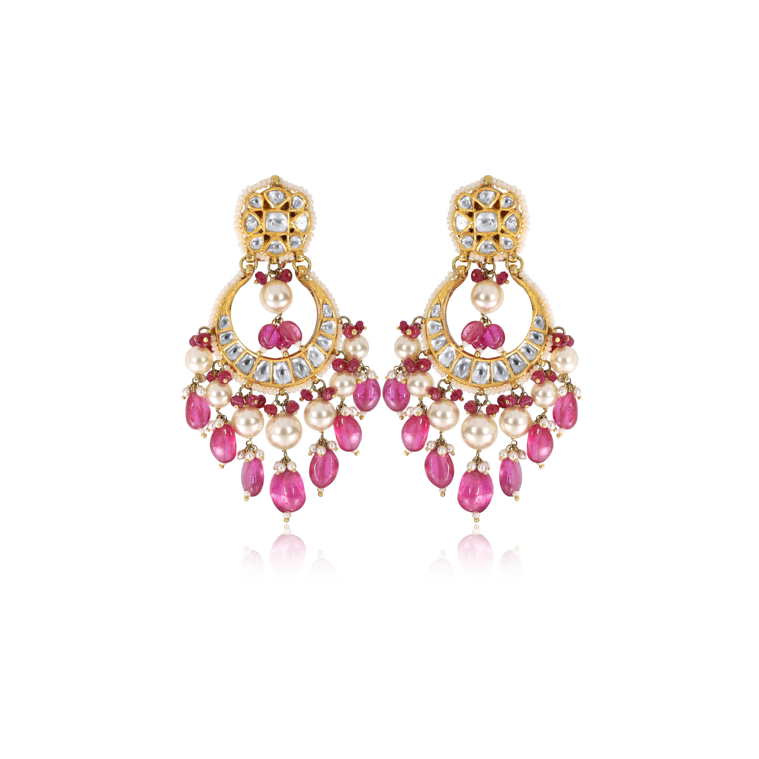 Enticing Bloom Polki Chandbali Earrings - Senco Gold and Diamonds