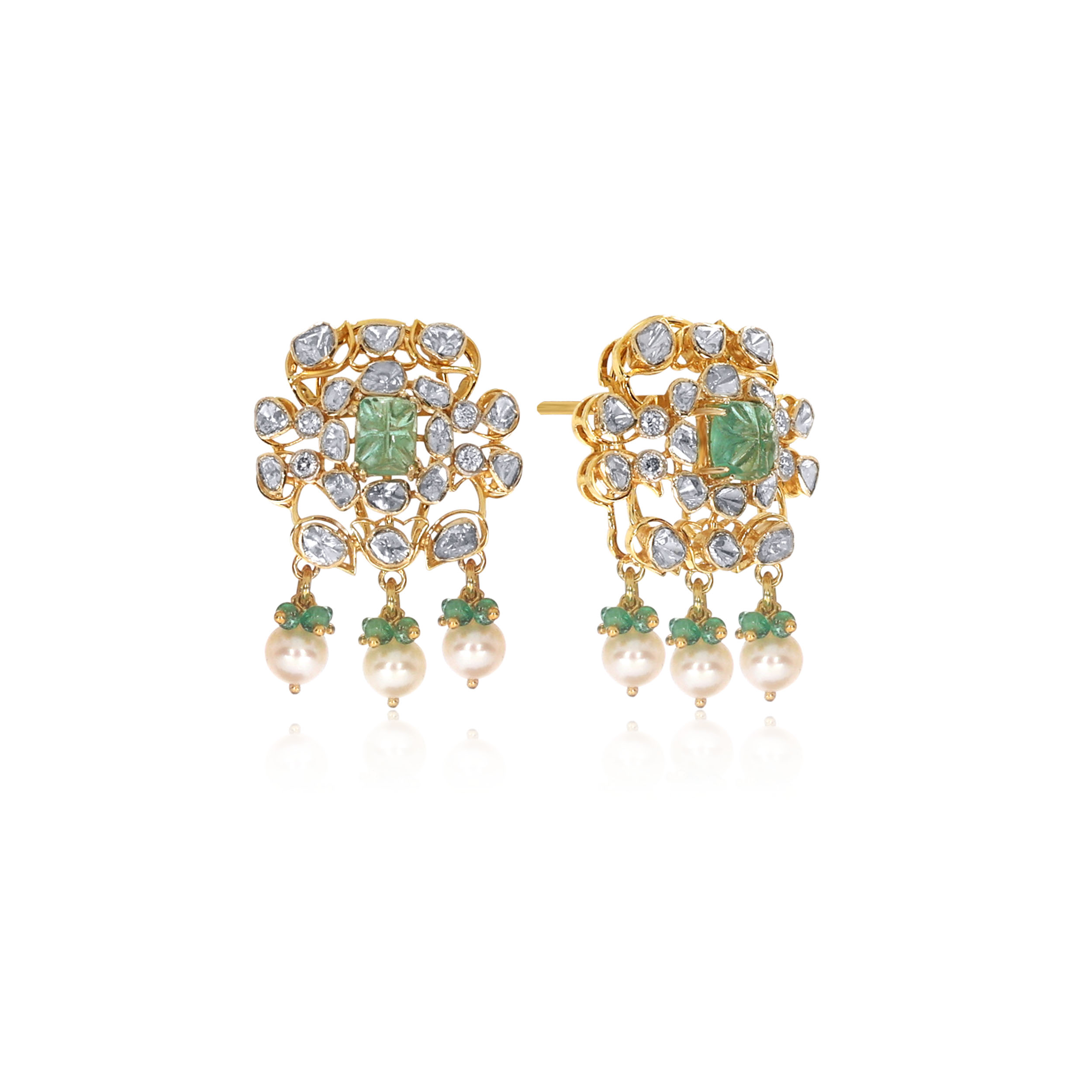 Grand Bloom Polki Hoop Earrings - Senco Gold and Diamonds