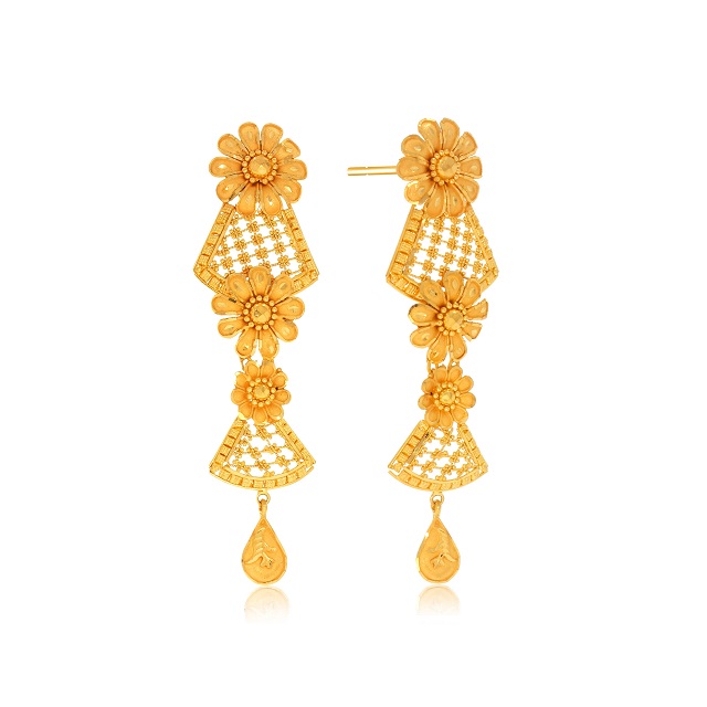 Floral Trio Gold Earrings - Senco Gold and Diamonds