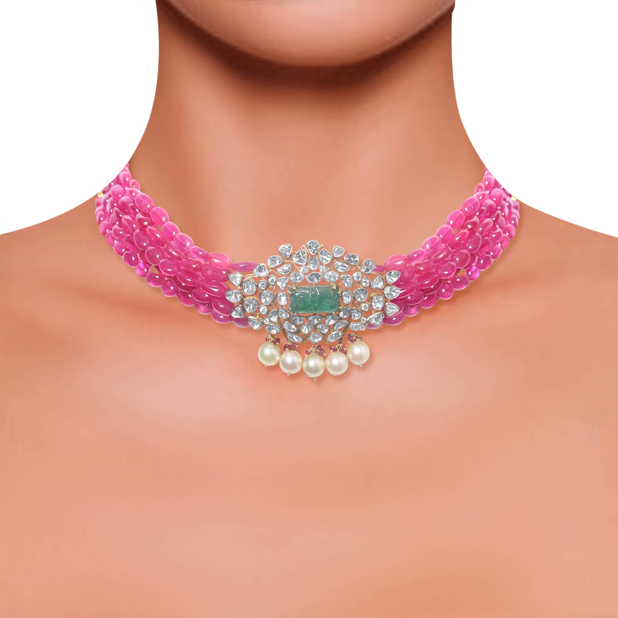 Rosy Impressive Polki Choker Necklace - Senco Gold and Diamonds