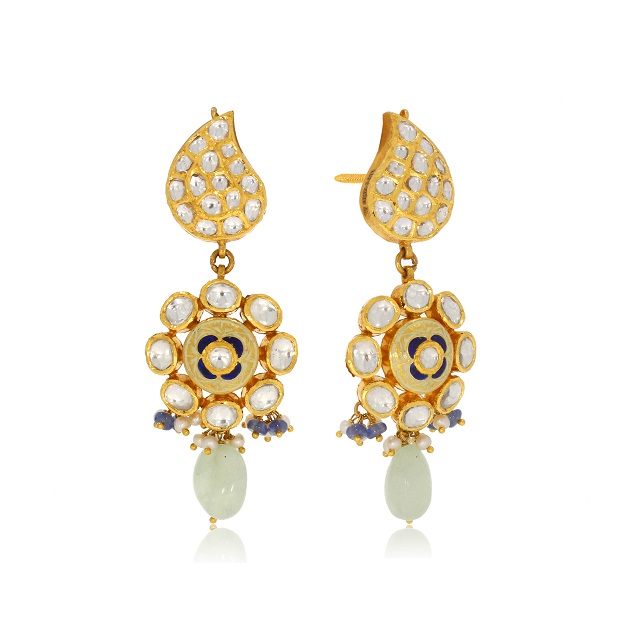 Drastic Bloom Gold Polki Drop Earrings - Senco Gold and Diamonds