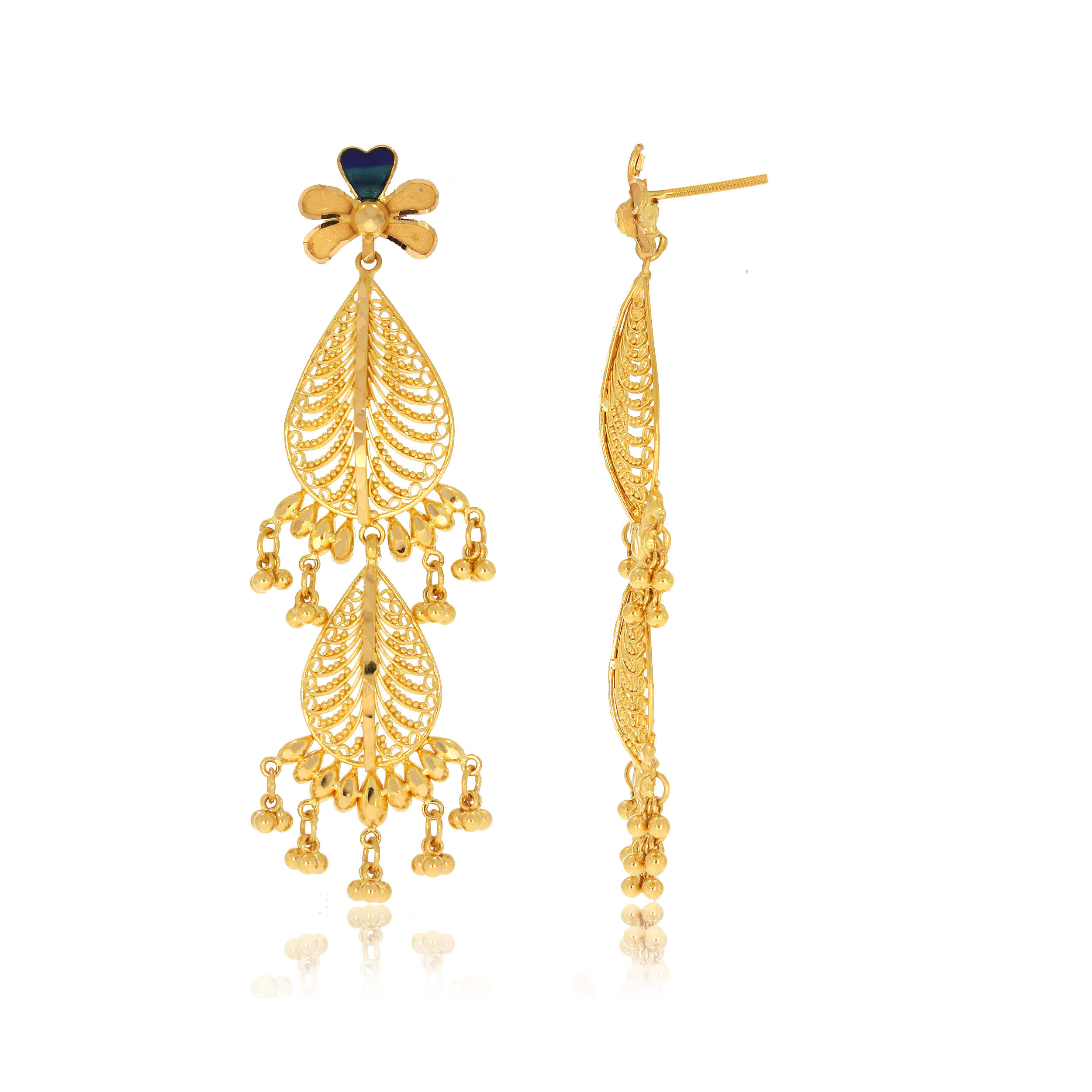Intricate Petals Gold Danglers - Senco Gold and Diamonds