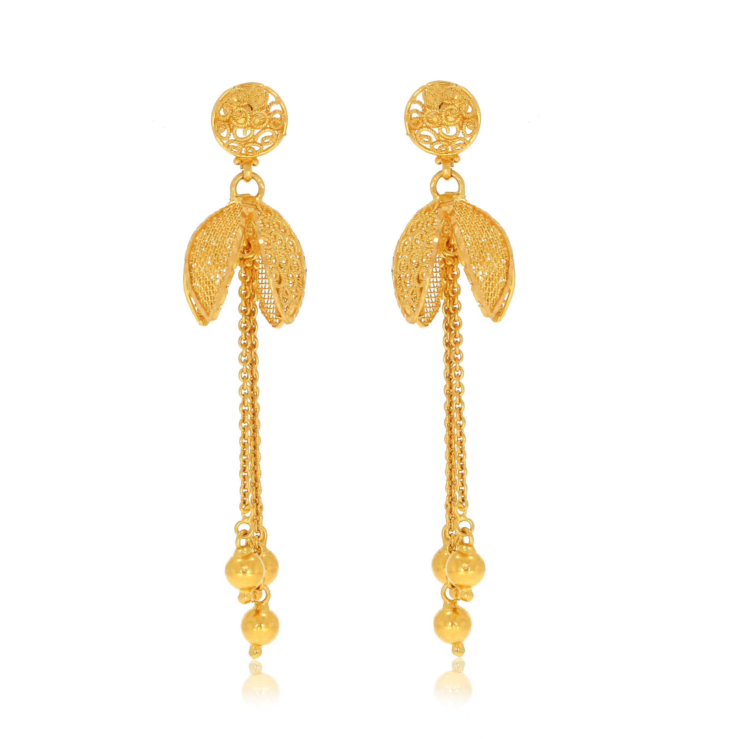 Contemporary Glow Gold Long Earrings - Senco Gold and Diamonds