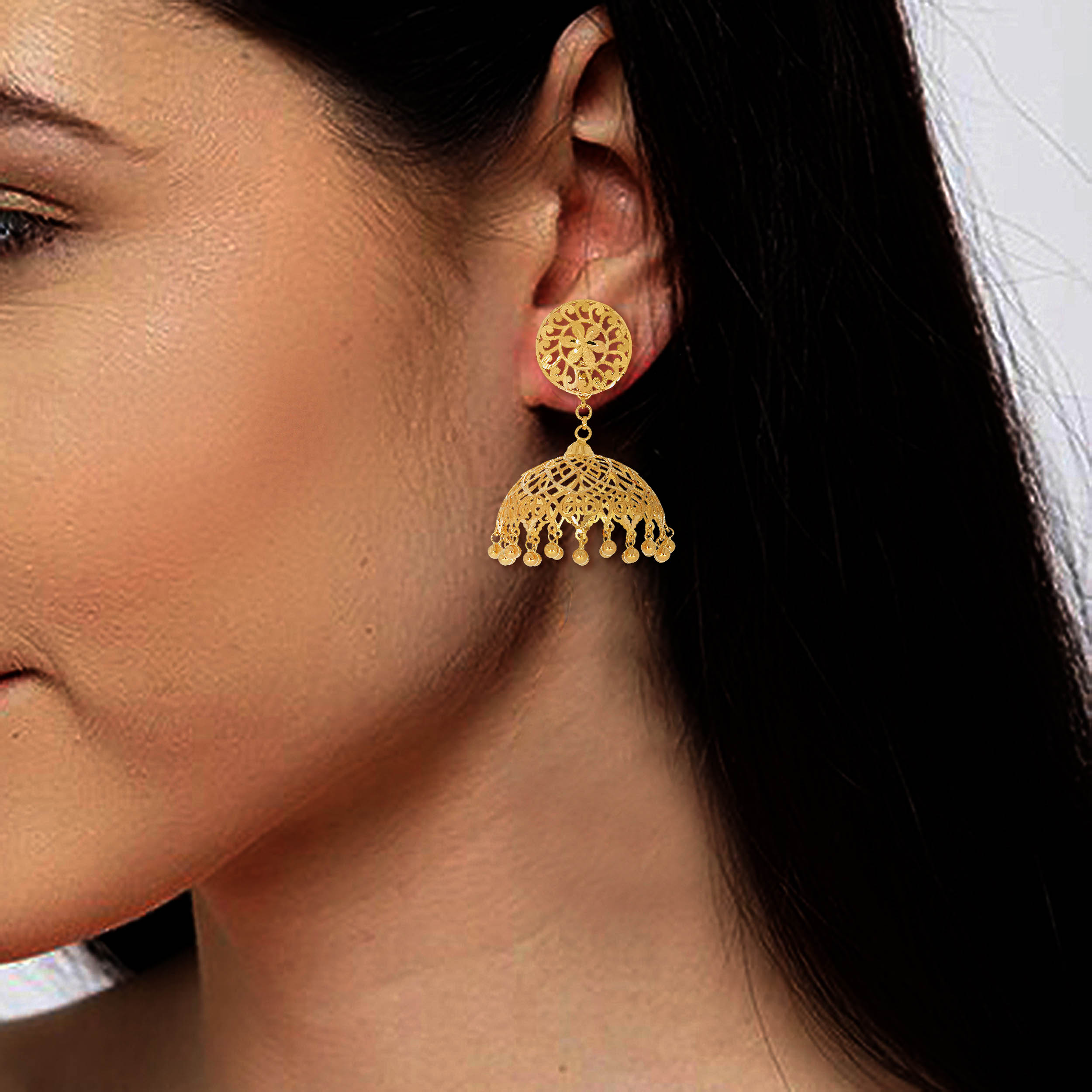 Unparalleled Elegance Gold Jhumka Earrings - Senco Gold and Diamonds