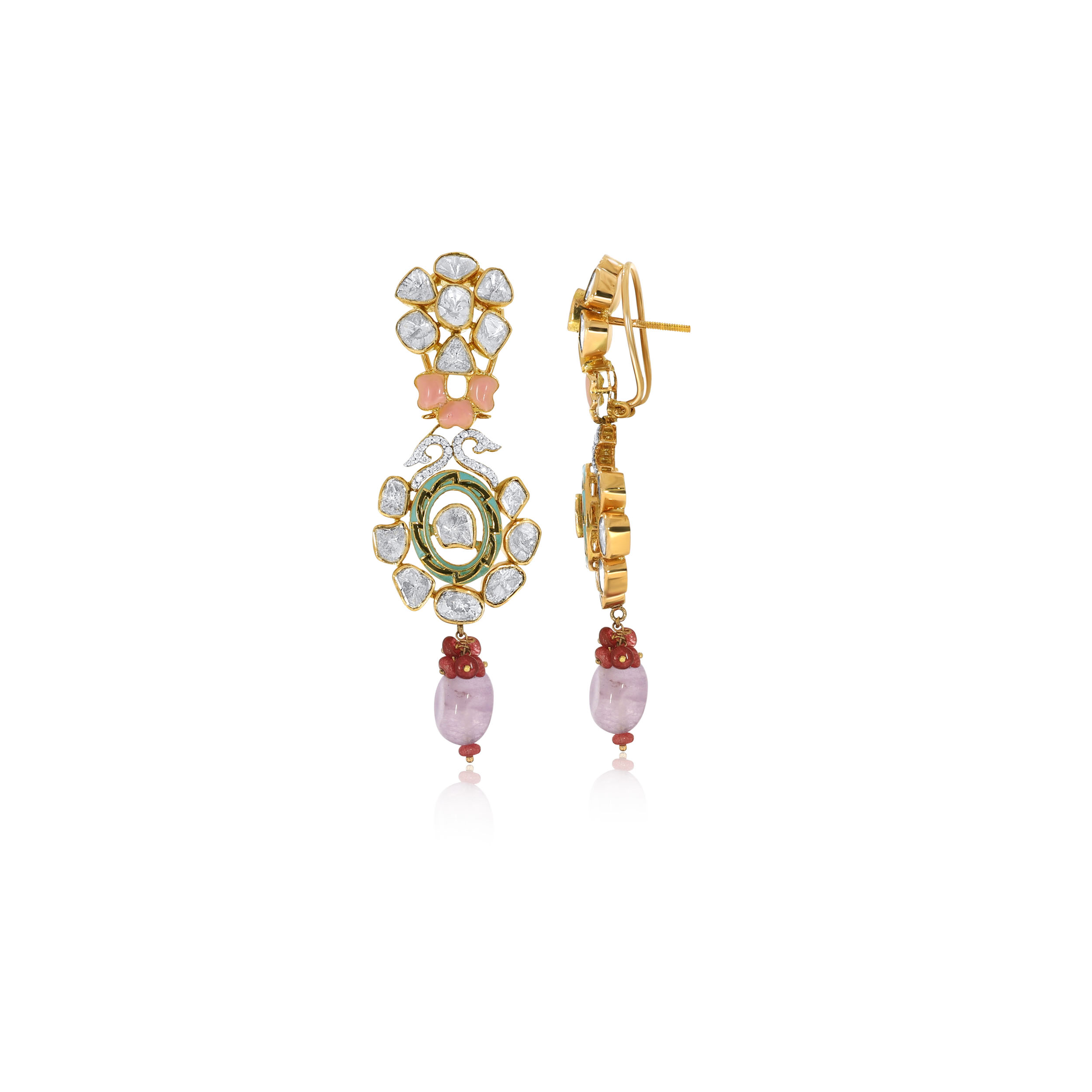 Floral Supremacy Polki Drop Earrings - Senco Gold and Diamonds