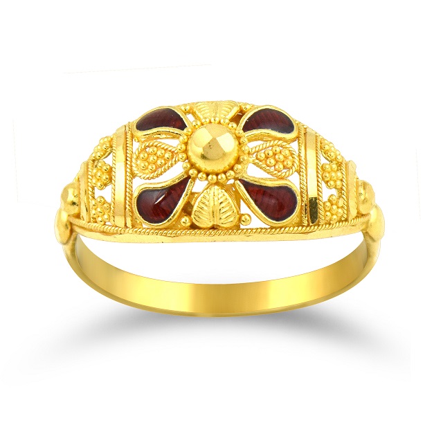 Floral Meena Gold Ring - Senco Gold and Diamonds
