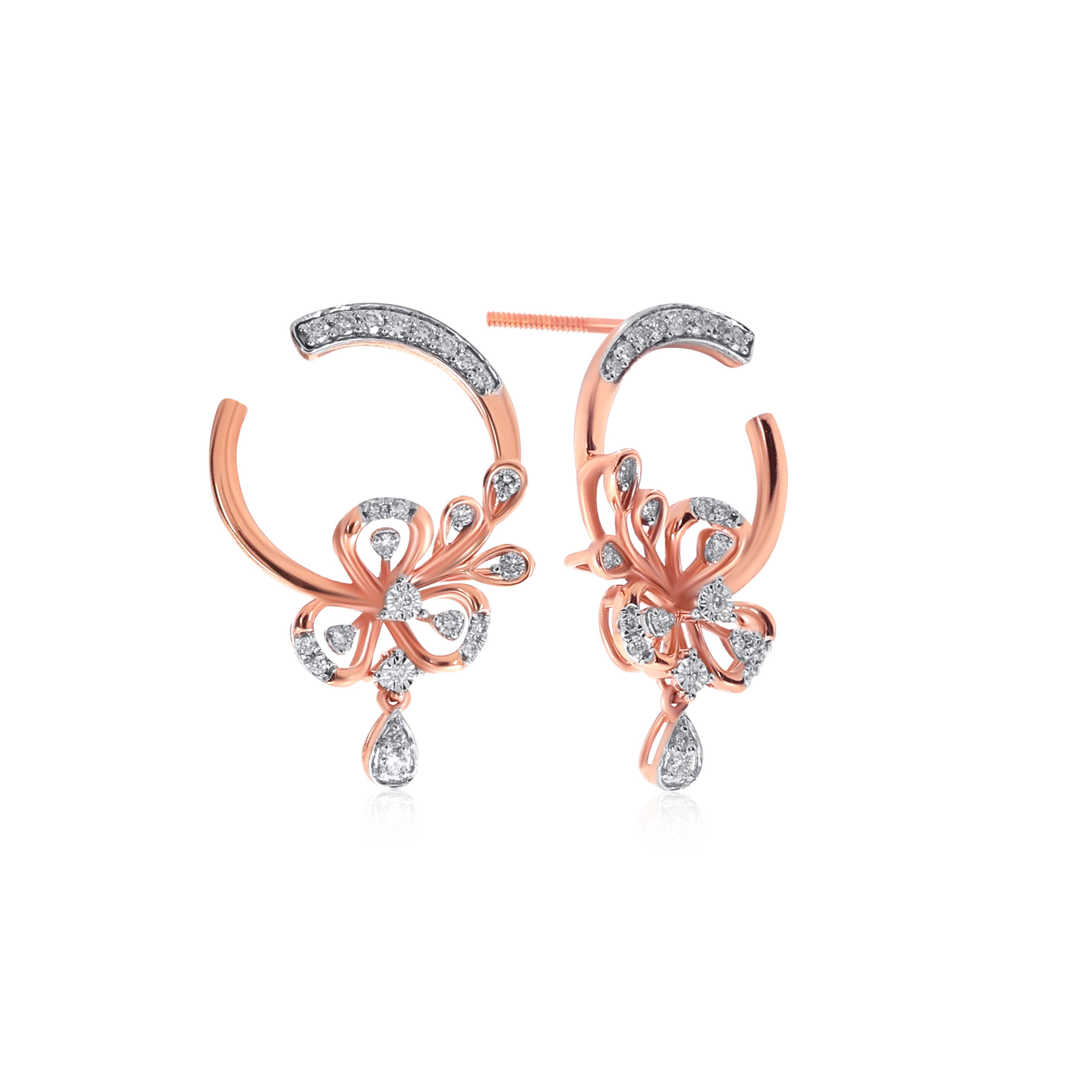 Floral Shine Diamond Drop Earrings - Senco Gold and Diamonds