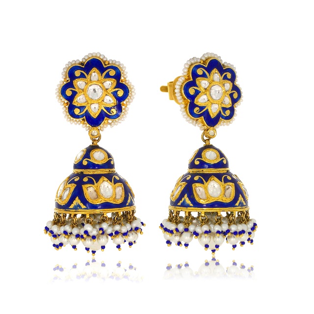 Azure Aura Gold Jhumka Earrings - Senco Gold and Diamonds