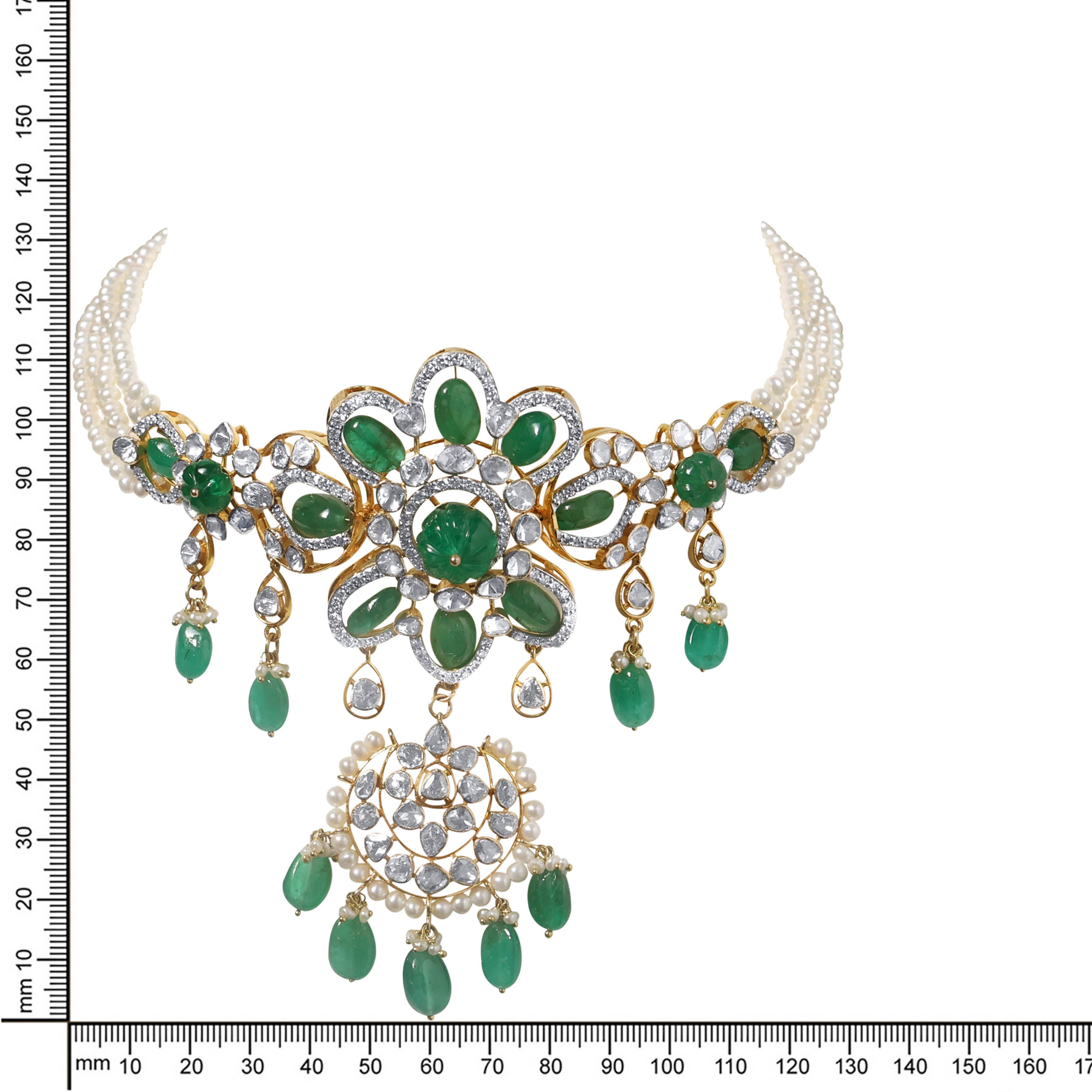 Blossomed Greenery Polki Choker Necklace - Senco Gold and Diamonds