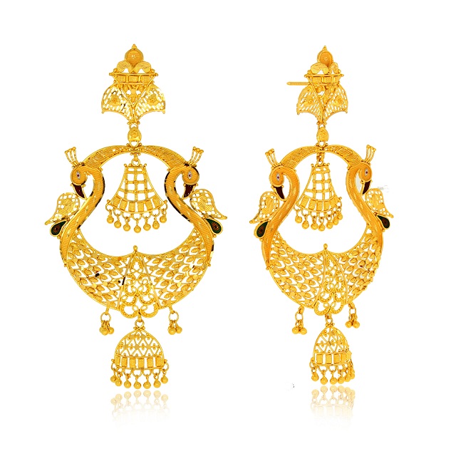 Mesmerizing Peacocks Gold Danglers - Senco Gold and Diamonds