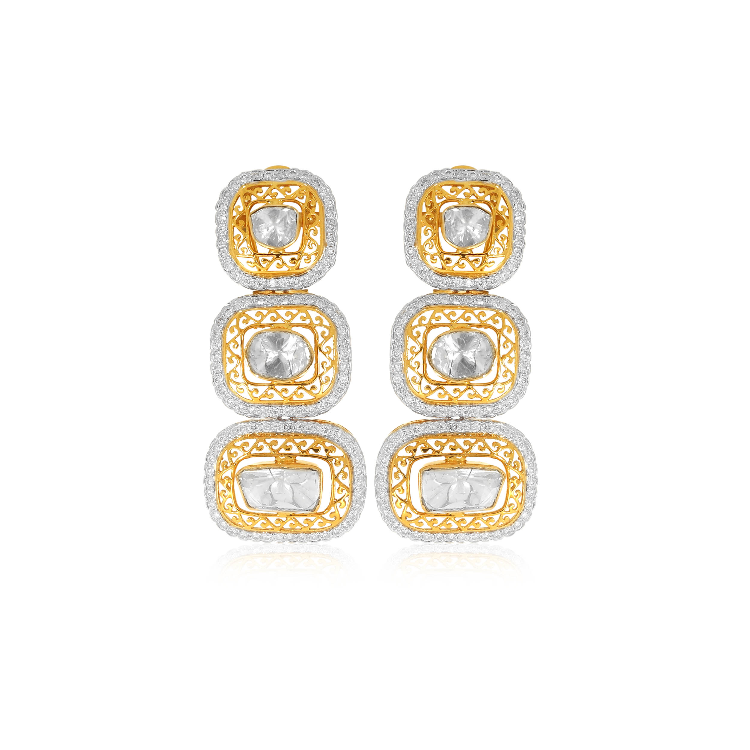 Trinity Symmetry Polki Diamond Danglers - Senco Gold and Diamonds