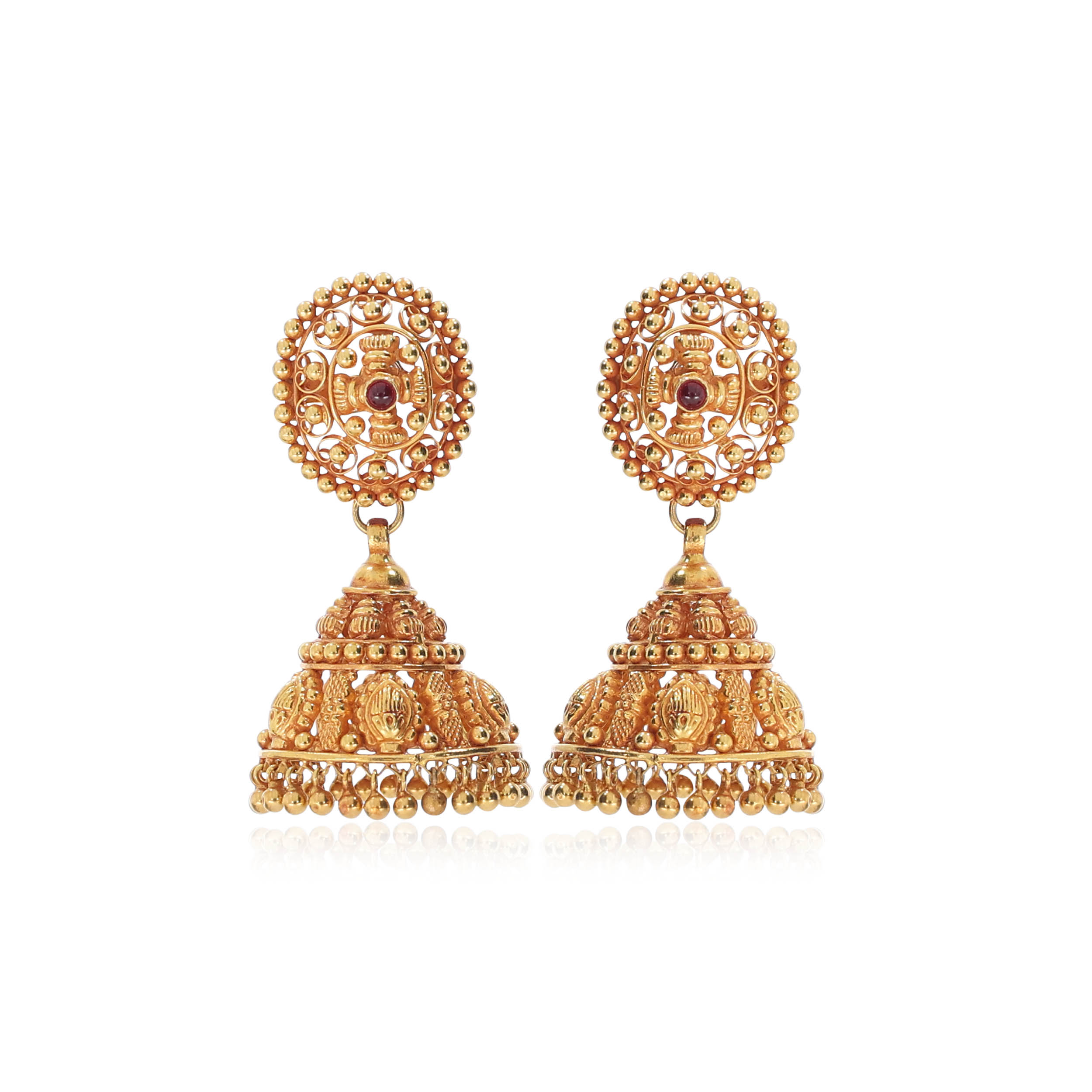 Traditional Antique Gold Jhumka Earrings - Senco Gold and Diamonds