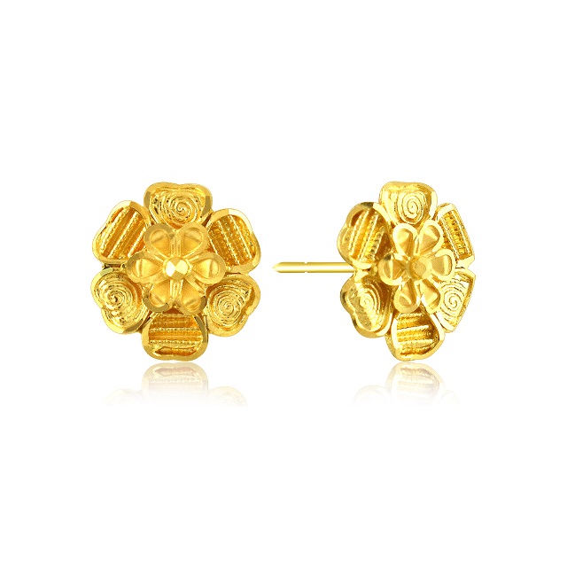 Curvy Petals Gold Studs - Senco Gold and Diamonds