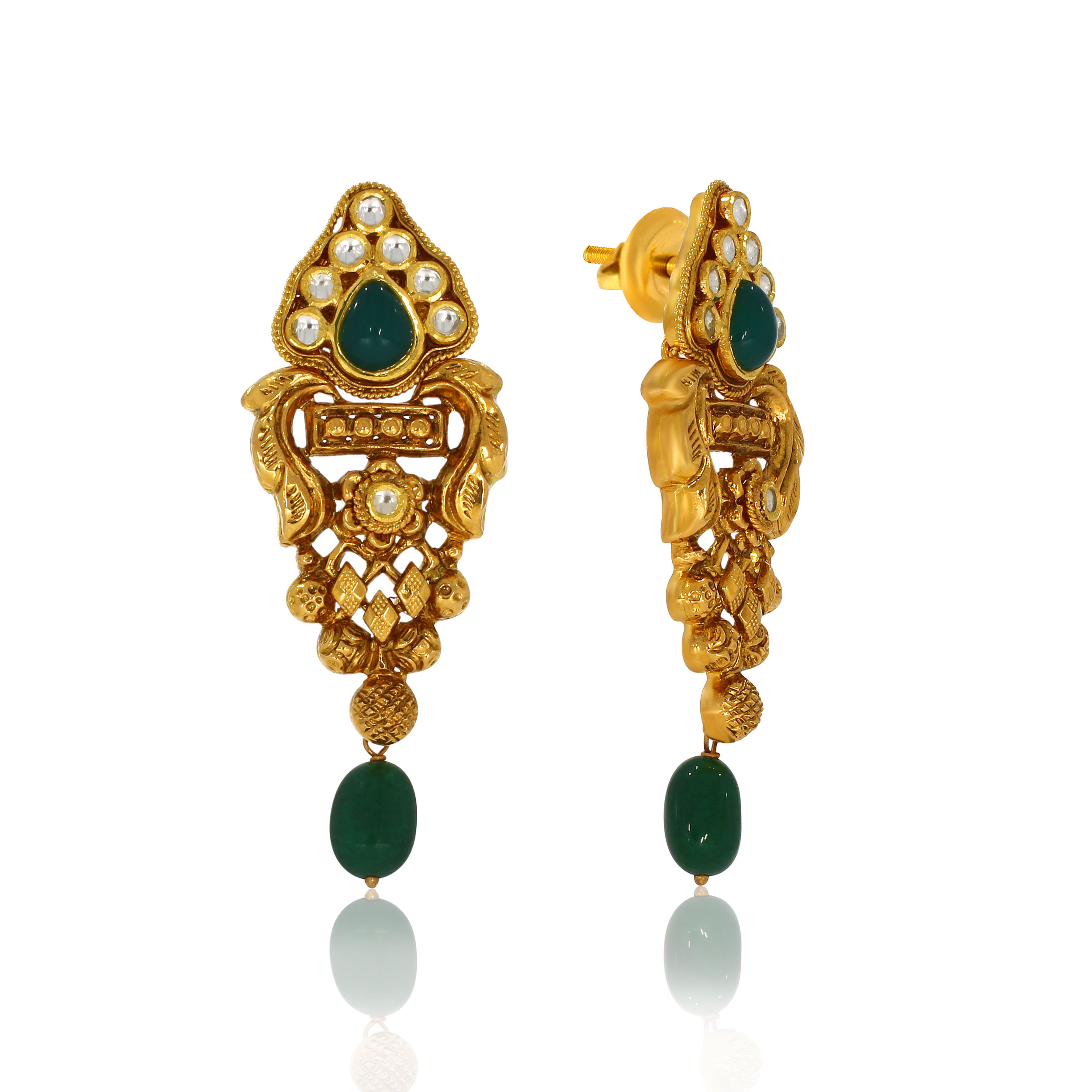 Regal Green Antique Gold Earrings - Senco Gold and Diamonds