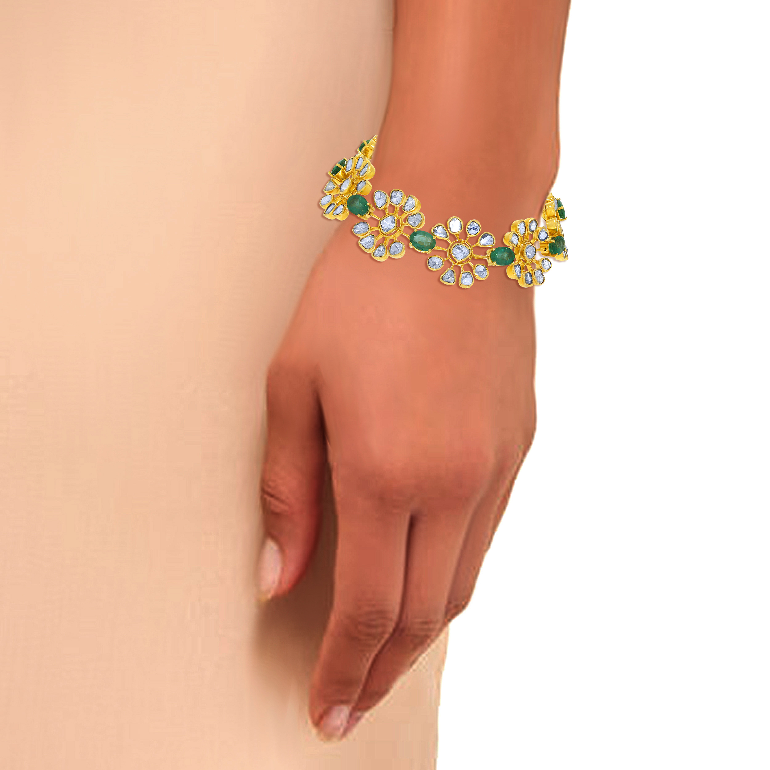 Oceanic Floral Polki Bracelet - Senco Gold and Diamonds