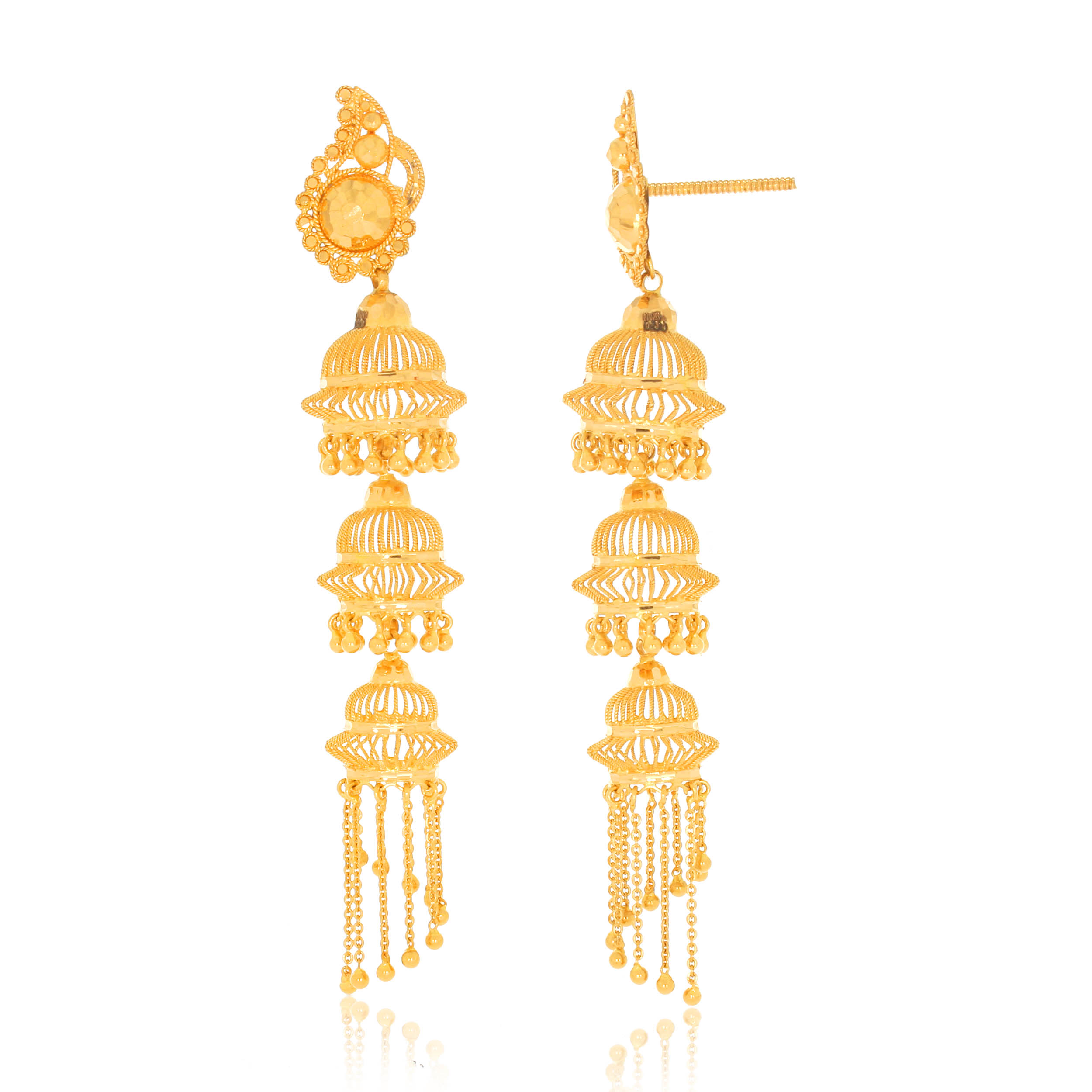 Trio Grace Gold Jhumka Earrings - Senco Gold and Diamonds