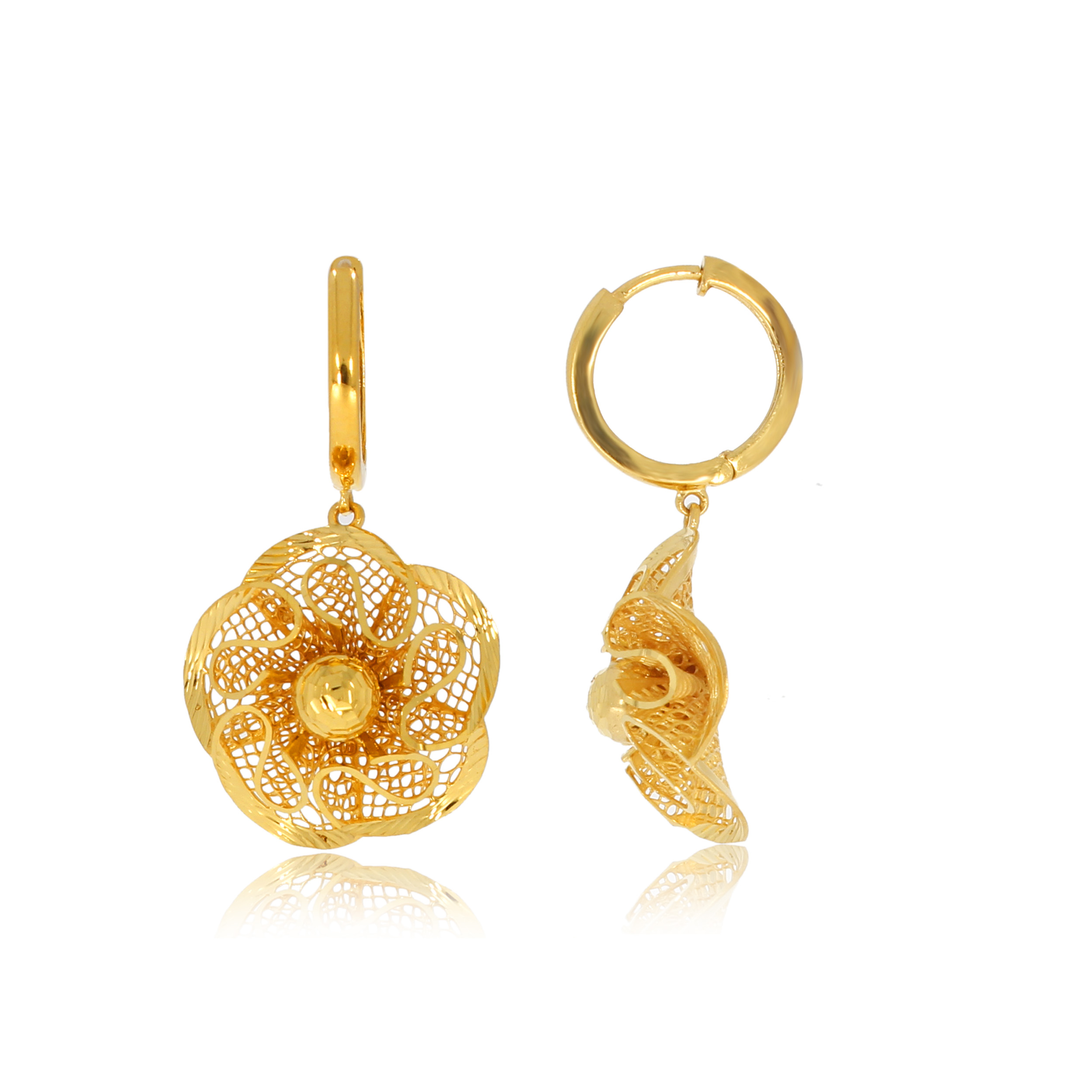 Intricate Bloom Gold Hoop Earrings - Senco Gold and Diamonds