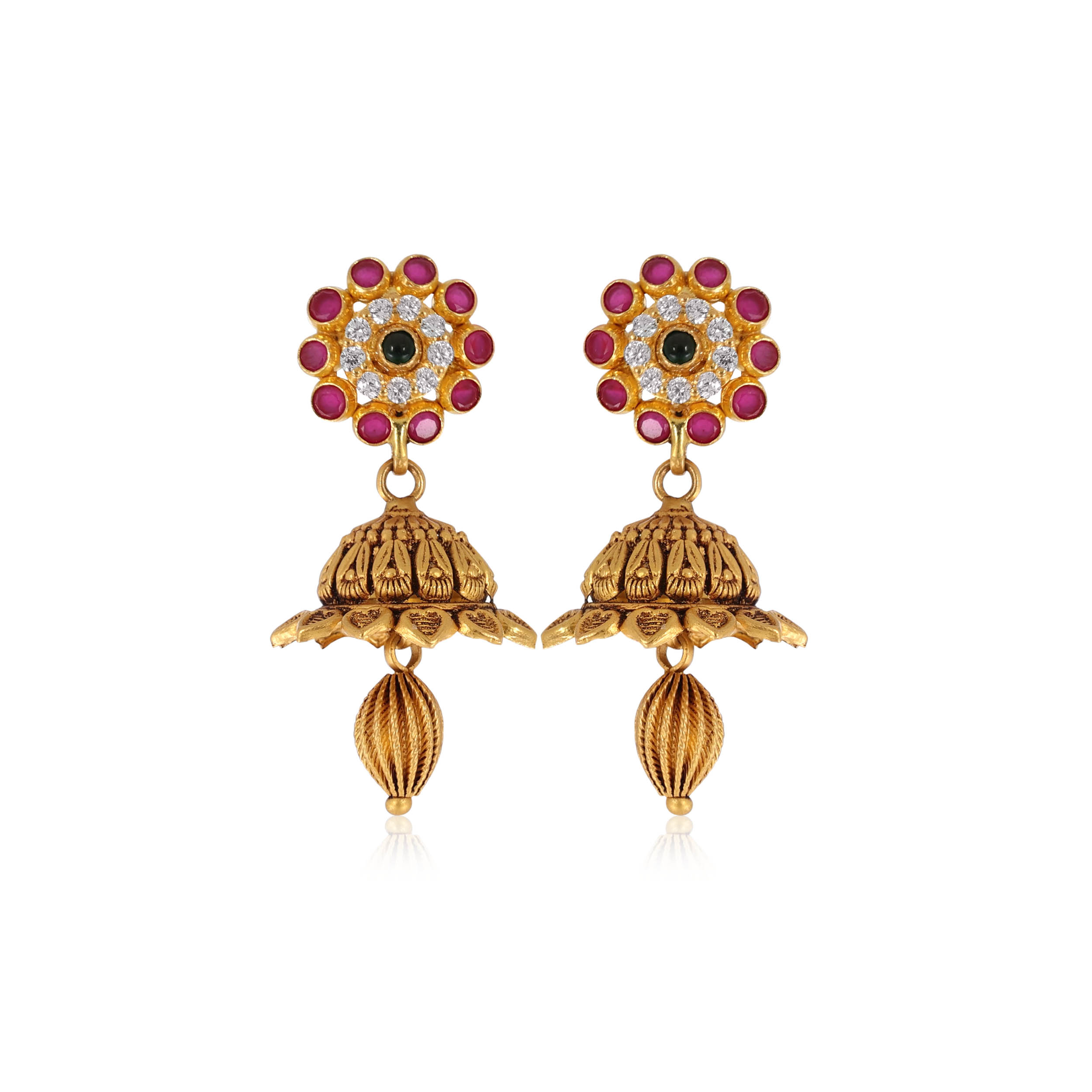 Vibrant Antique Gold Jhumka Earrings - Senco Gold and Diamonds