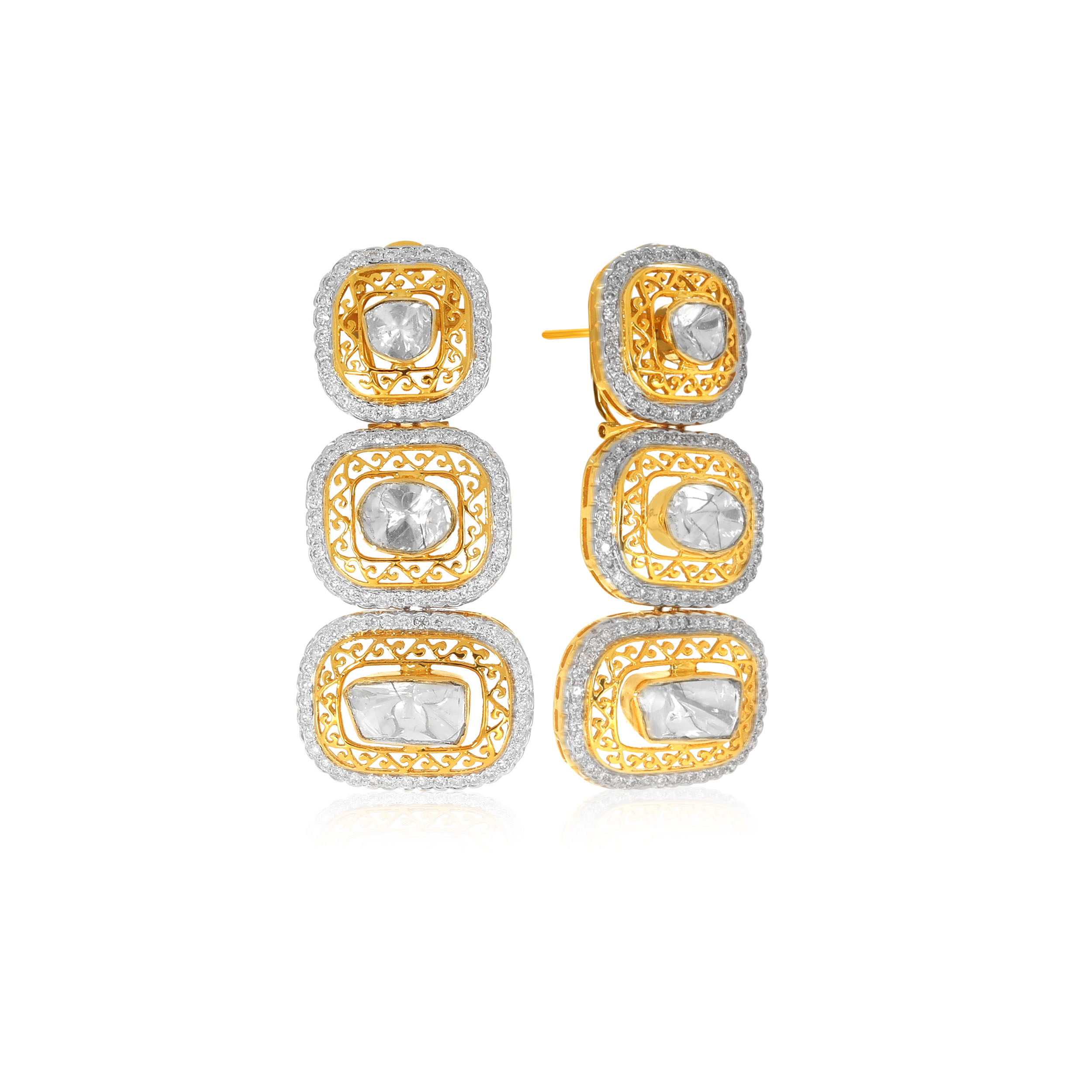 Trinity Symmetry Polki Diamond Danglers - Senco Gold and Diamonds