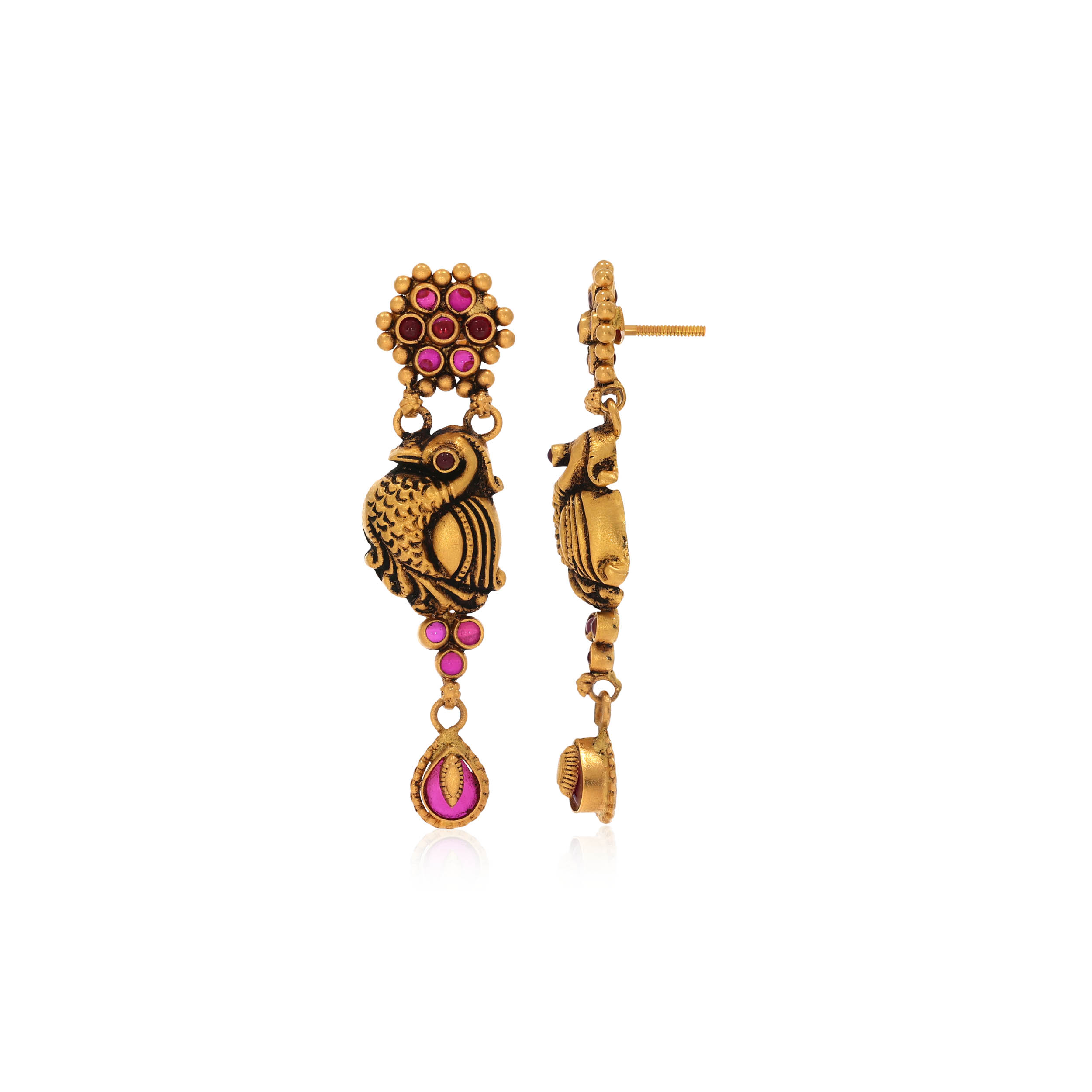 Pious Peacock Antique Gold Earrings - Senco Gold and Diamonds