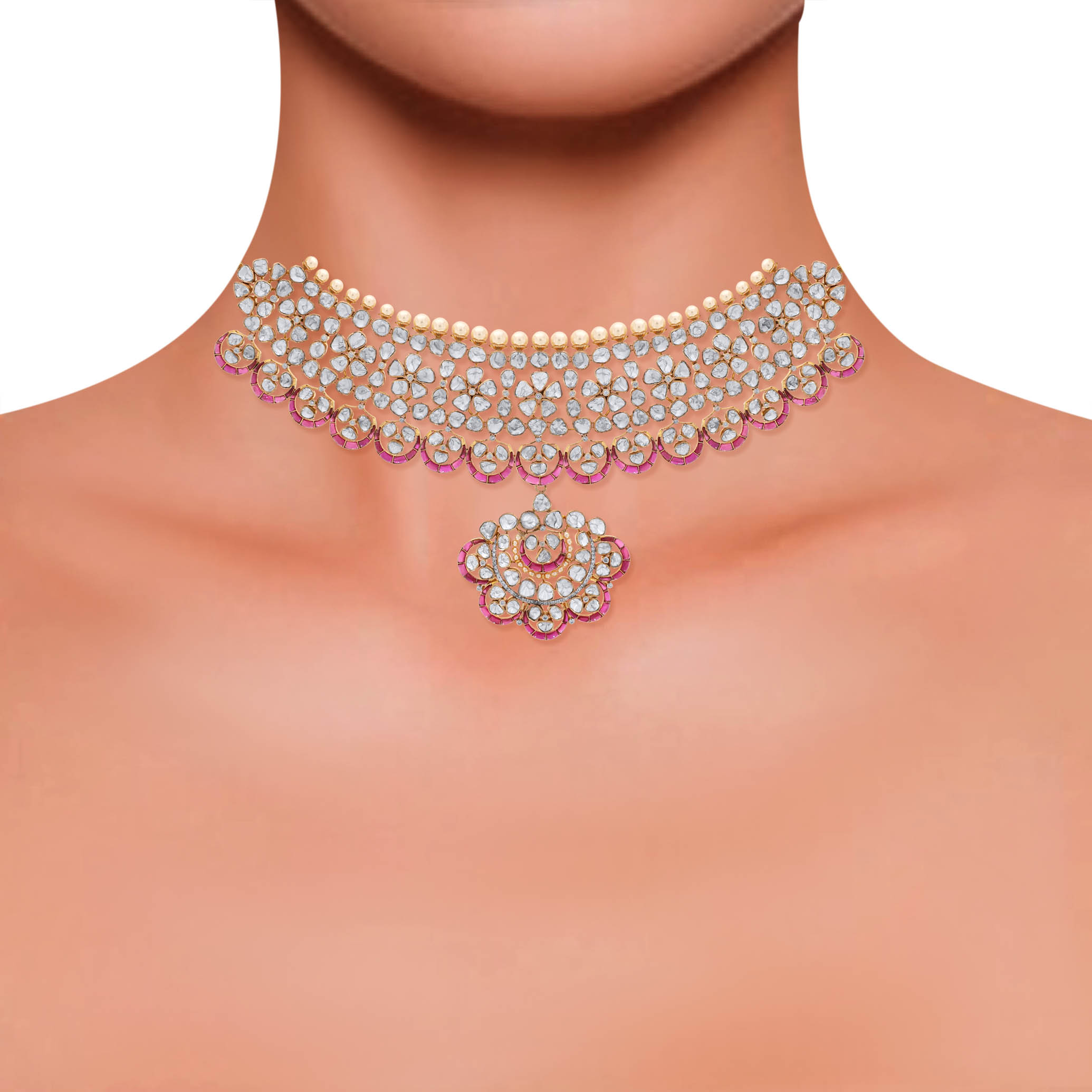Rosy Grandeur Polki Necklace - Senco Gold and Diamonds