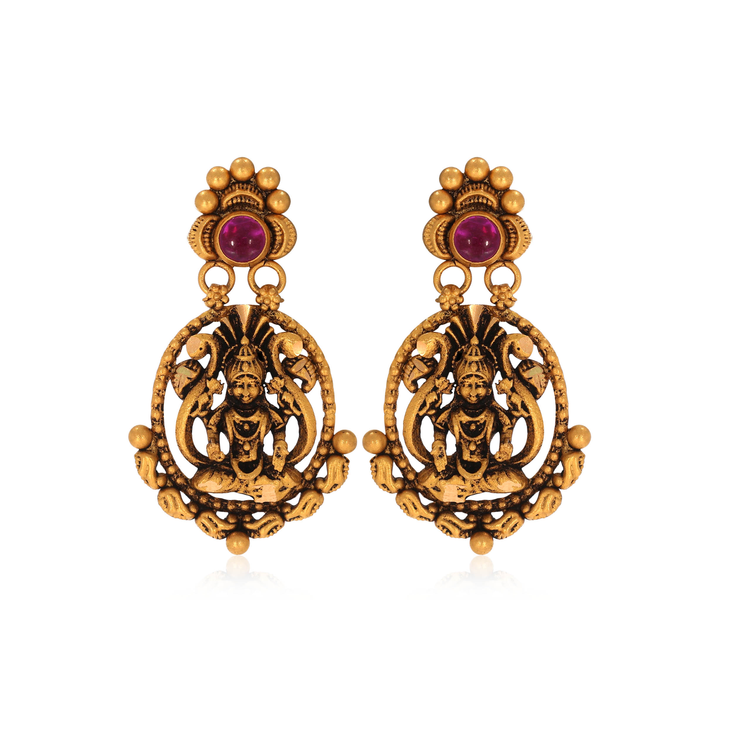 Auspicious Deity Antique Gold Drop Earrings - Senco Gold and Diamonds