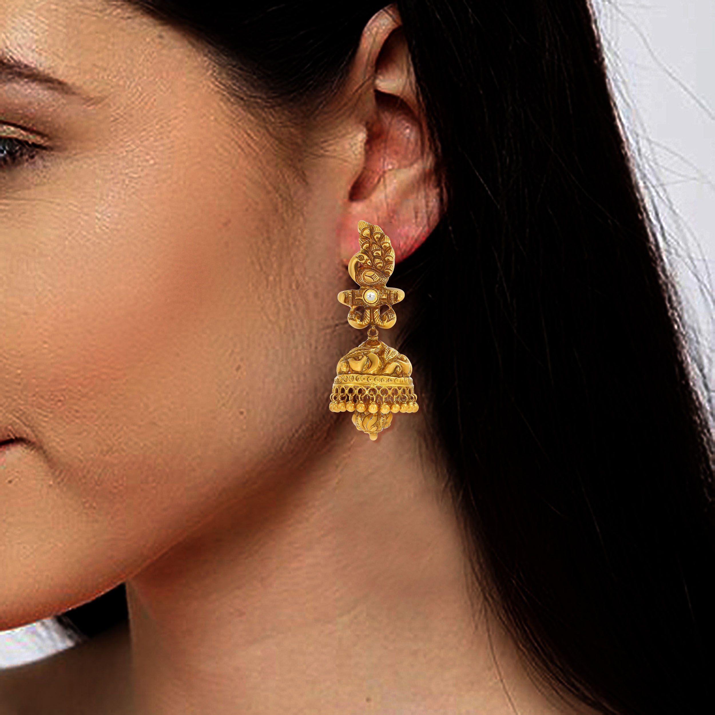 Appealing Antique Gold Jhumka Earrings - Senco Gold and Diamonds