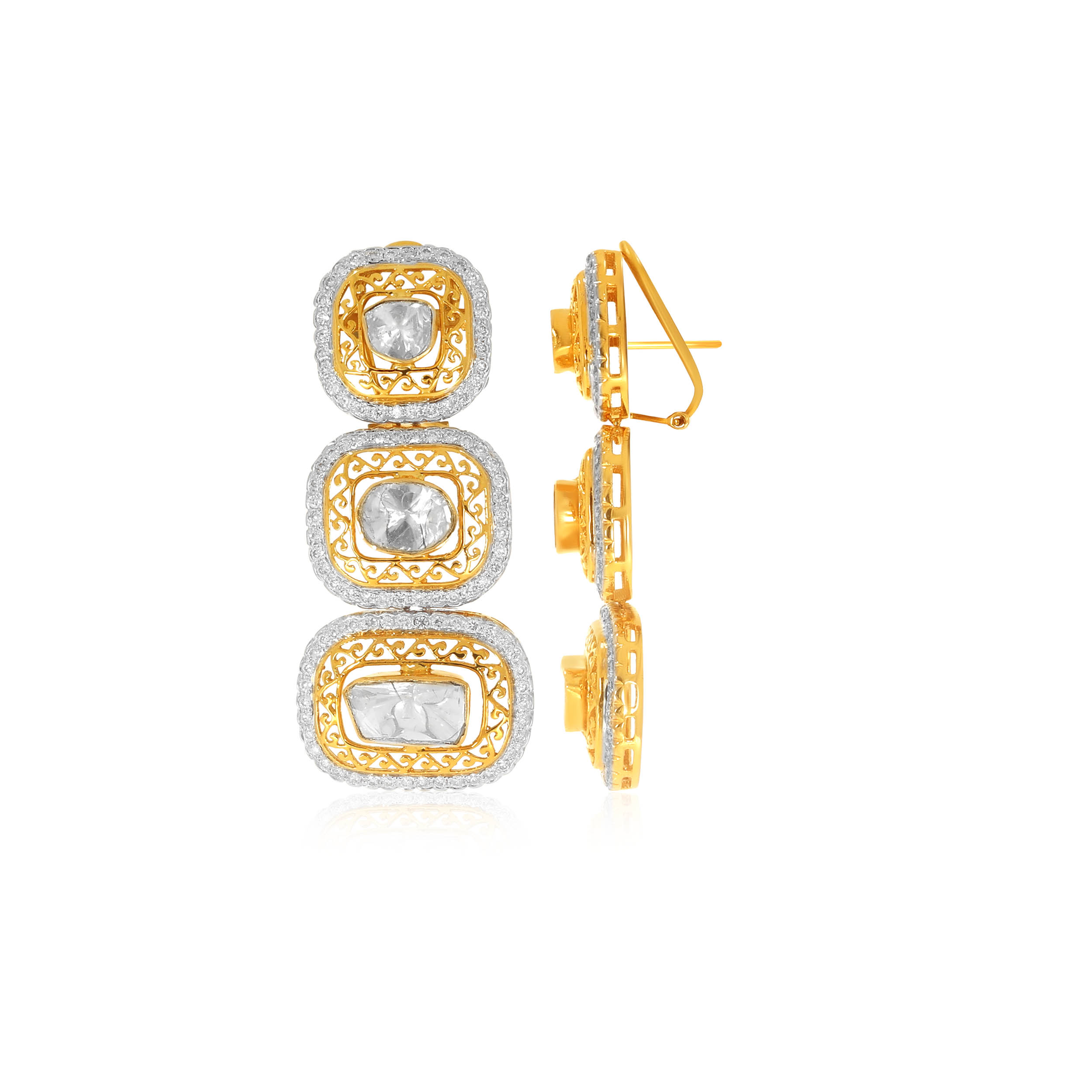Trinity Symmetry Polki Diamond Danglers - Senco Gold and Diamonds