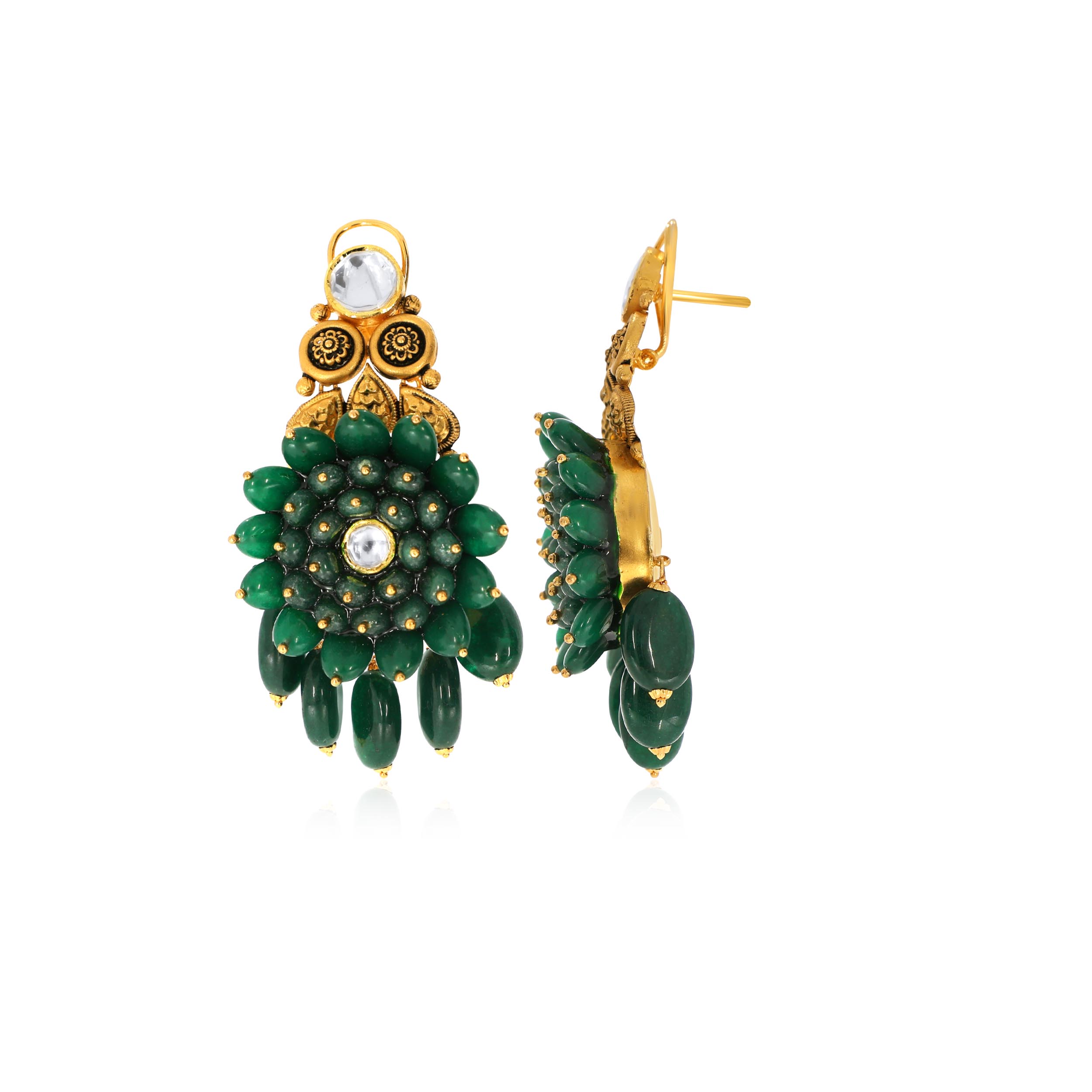 Verdant Bloom Antique Gold Kundan Danglers - Senco Gold and Diamonds